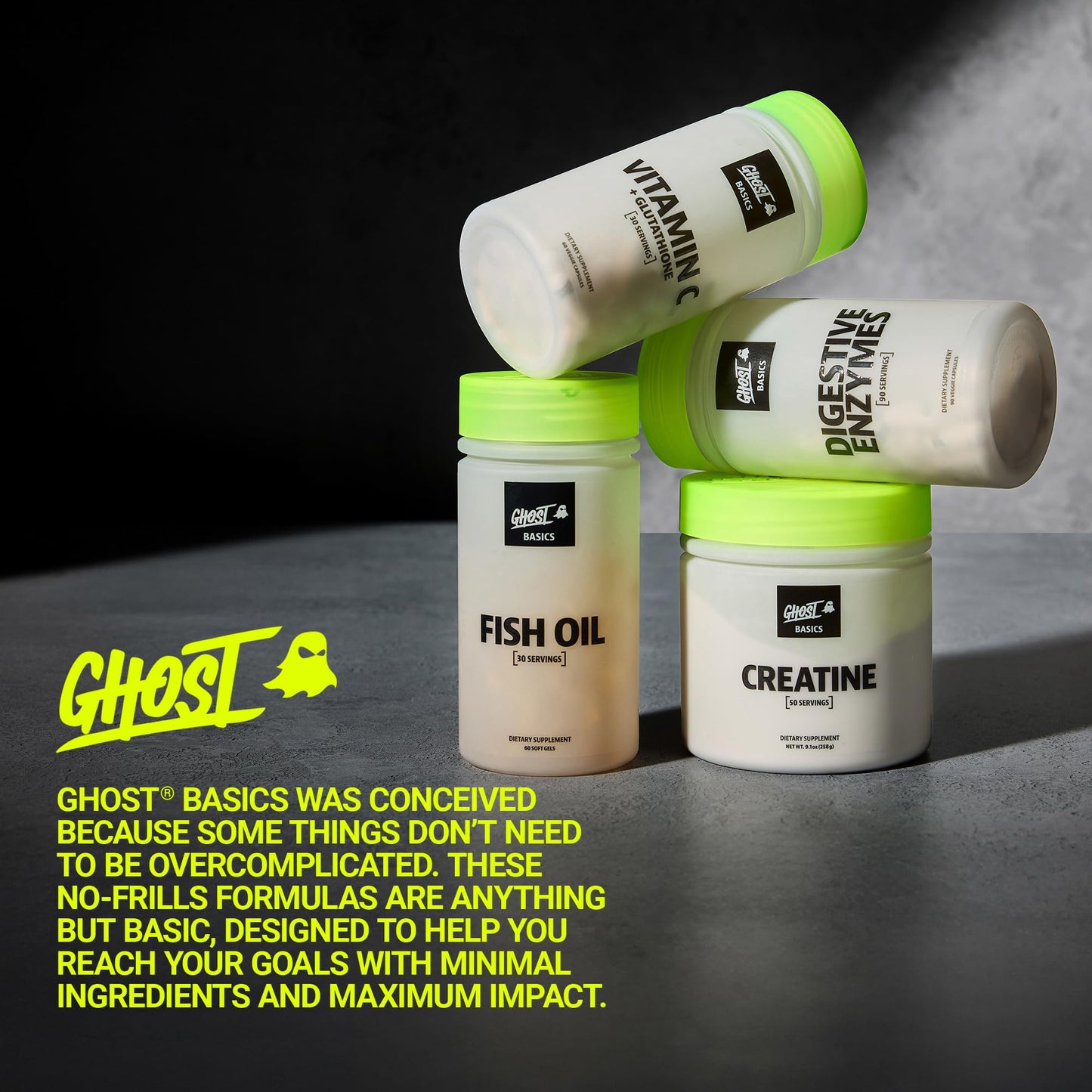 GHOST Basics Creatine Monohydrate Powder for Men & Women – 5G Creapure Creatine Workout Supplement for Muscle Gain – Vegan, Soy Free & Gluten Free - 50 Servings - dailyvitalstore