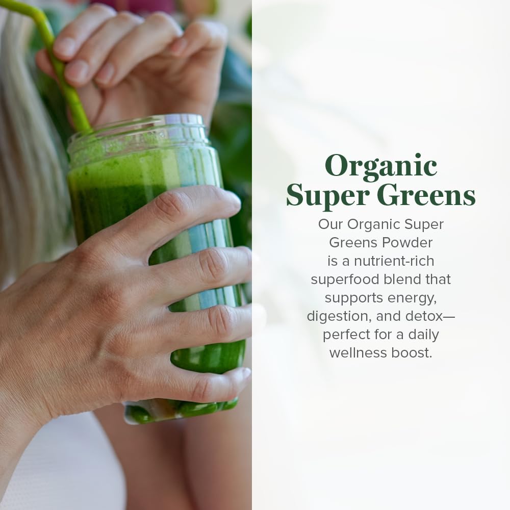 Global Healing Organic Super Greens Powder Blend - Greens Superfood Powder with 15 Raw Whole Sprouts - Delicious Green Juice Smoothie Mix for Daily Nutrition - Non-GMO, Gluten-Free Greens Supplements - dailyvitalstore