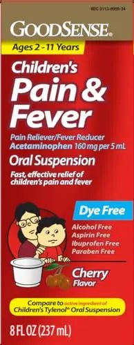 GoodSense Children's Dye-Free, Acetaminophen 160 mg per 5 mL Oral Suspension, Cherry Flavor, 8 FL OZ - dailyvitalstore