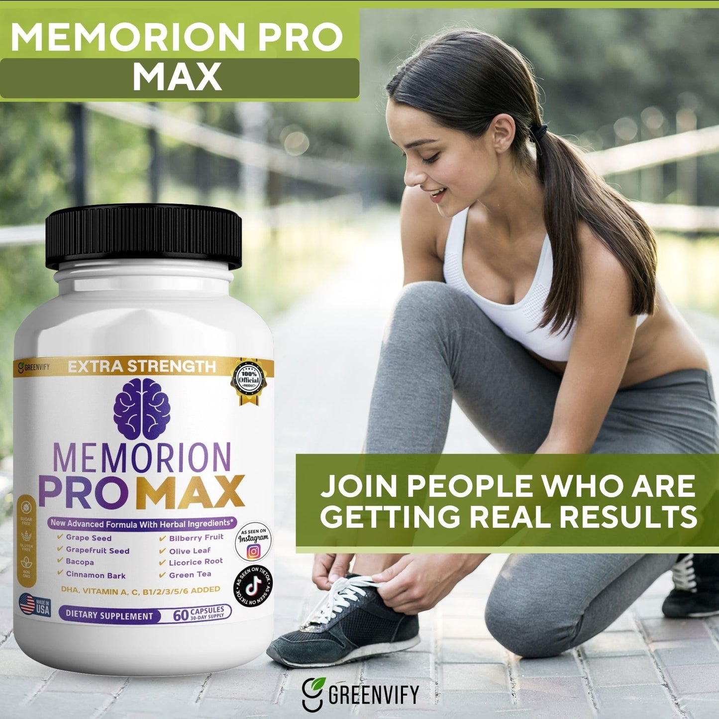 GREENVIFY Memorion Pro Max Extra Strength Brain Support Supplement, 60 Capsules, with DHA, Vitamins, Herbal Blend, 30-Day Supply (1) - dailyvitalstore