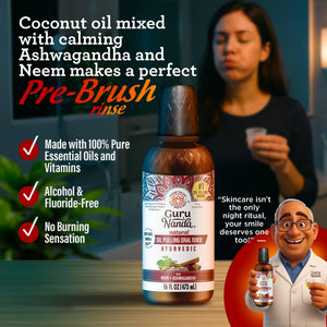 GuruNanda Cinnamon Oil Pulling Mouthwash, Promotes Calmness, with Neem & Ashwagandha for Fresh Breath & Happy Gums, Alcohol-Free, 16 Oz - dailyvitalstore