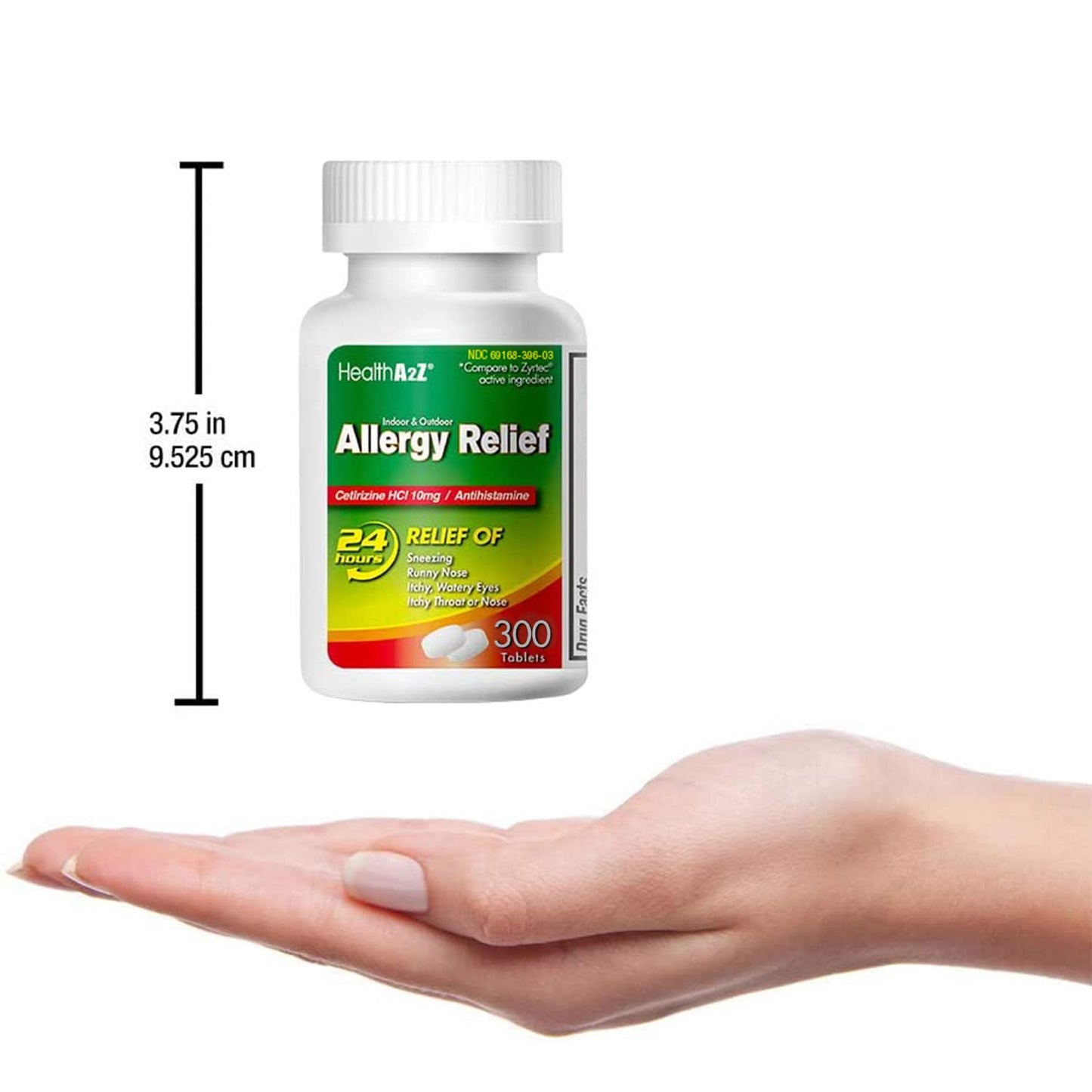 HealthA2Z® Allergy Relief, Cetirizine 10mg, Dye Free, All Day Allergy Relief, Indoor & Outdoor, Relief from Itchy Throat, Sneezing, Runny Noses, 300 Count (Pack of 1), - dailyvitalstore