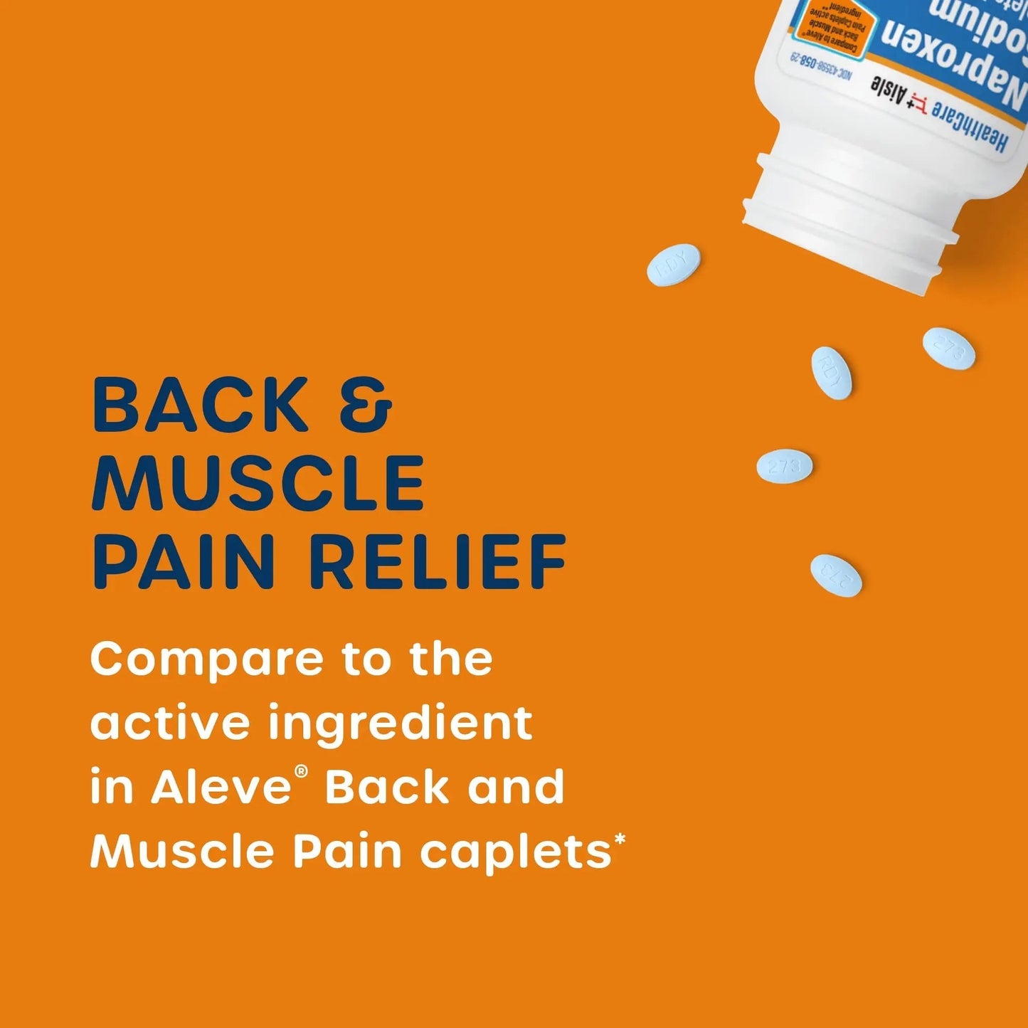 HealthCareAisle Naproxen Sodium, 220 mg - 225 caplets - Back and Muscle Pain Reliever, Up to 12 Hours of Relief - dailyvitalstore