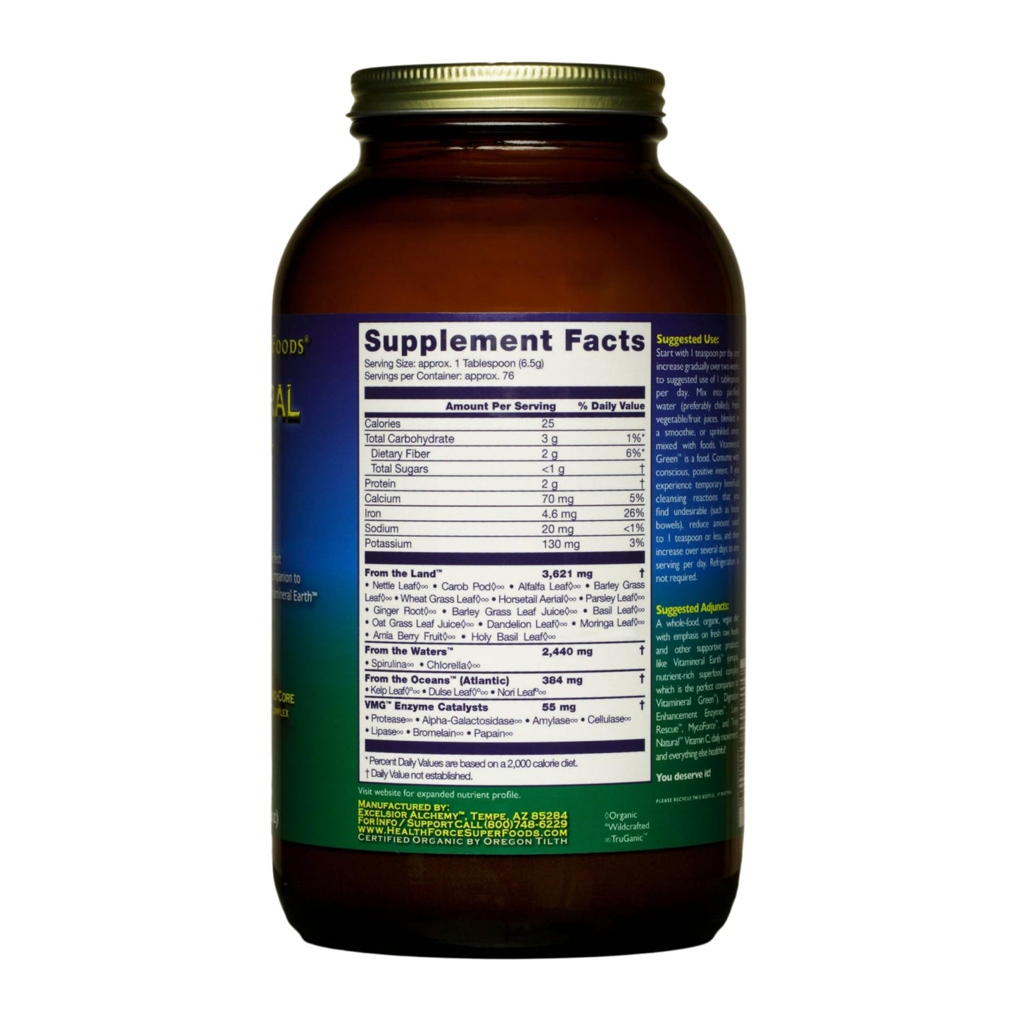 HEALTHFORCE SUPERFOODS Vitamineral Green - Mineral Supplement for Immune & Thyroid Support - Green Powder Supplement with Ingredients from The Land - Gluten-Free & Vegan - 500 Grams - dailyvitalstore