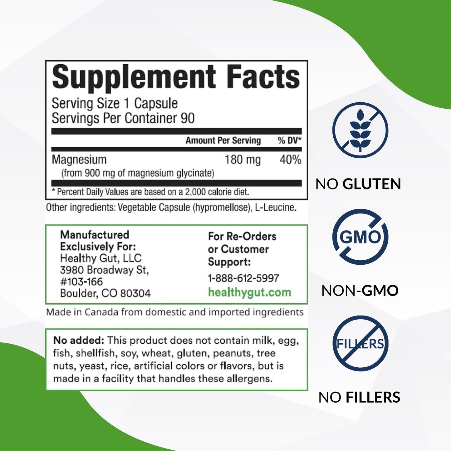 Healthy Gut Magnesium-HP | Ultra Pure Magnesium Glycinate Capsules with Zero Fillers | 180 mg Magnesium Glycinate | 90 Servings - dailyvitalstore