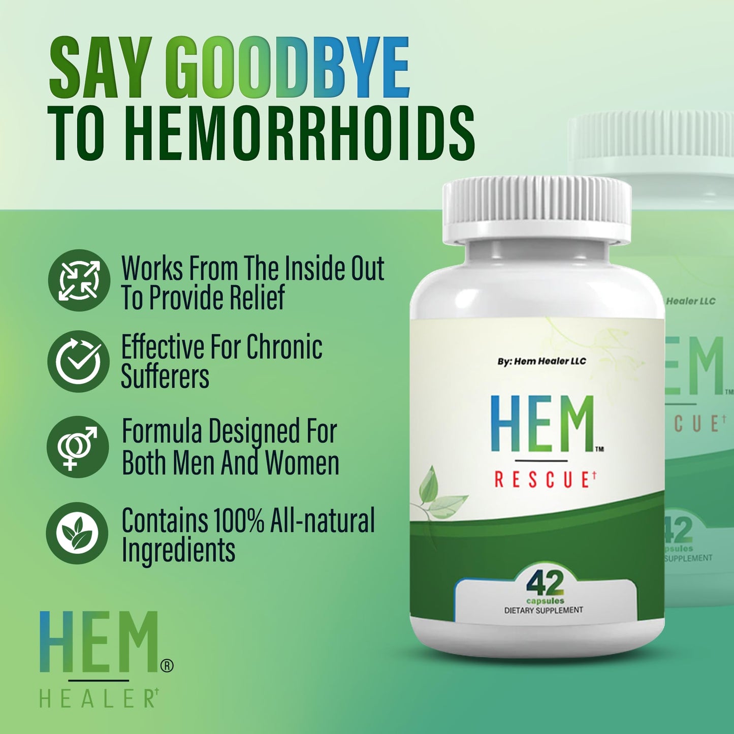 Hem Healer Hem Rescue Hemorrhoid Treatment Supplement - All Natural, Reduces Discomfort & Swelling, Boosts Blood Flow, Oral Botanical Blend, Made in USA - (1 Bottle Pack) - dailyvitalstore