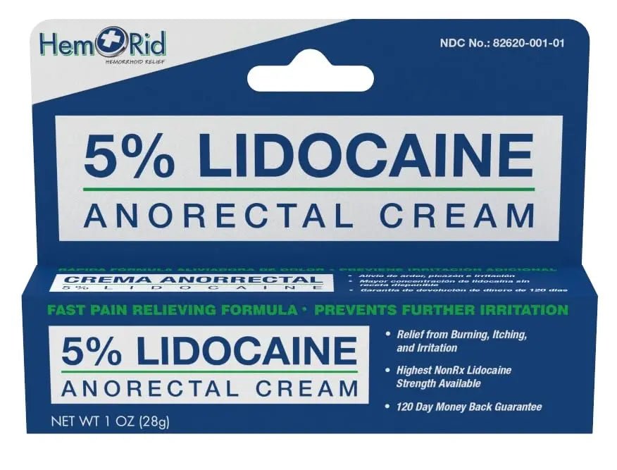 HemRid Maximum Strength Lidocaine Cream for Pain Management. Fast-Acting Hemorrhoid Solution with 5% Lidocaine. Instant Anal Itch and Numbing Effect - dailyvitalstore