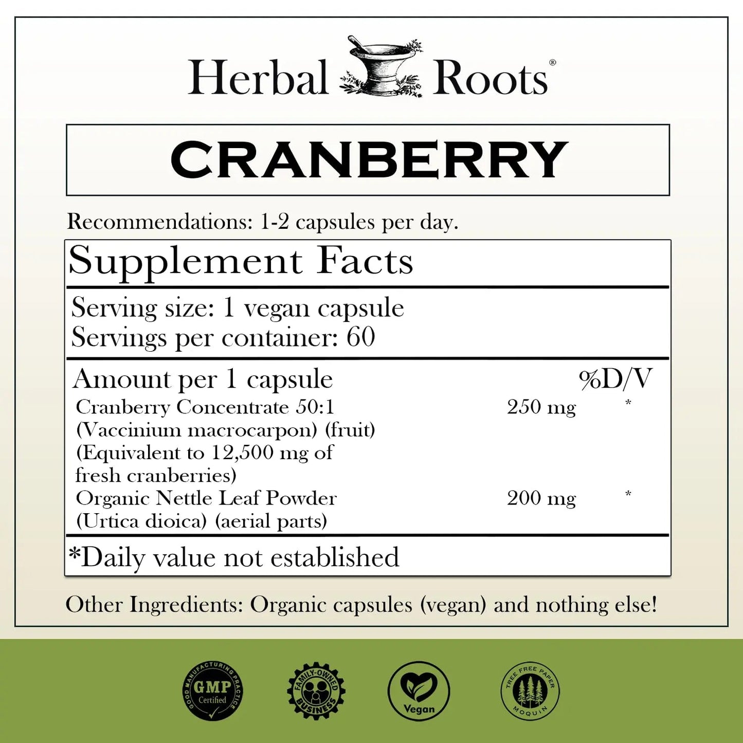 Herbal Roots Extra Strength Cranberry Pills for Women & Men with Organic Nettle | Urinary Tract Health | 60 Vegan Capsules - dailyvitalstore