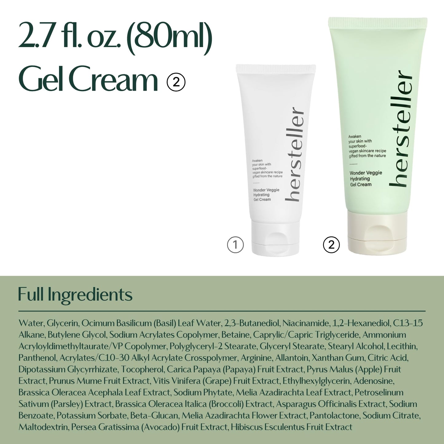 Hersteller Wonder Veggie Hydrating Gel Cream, Vegan K-Beauty Face Moisturizer with 72% Kale Extract, Lightweight Non-Sticky 24H Hydration for Sensitive Skin, Value Size, 2.7 fl oz / 80ml - dailyvitalstore
