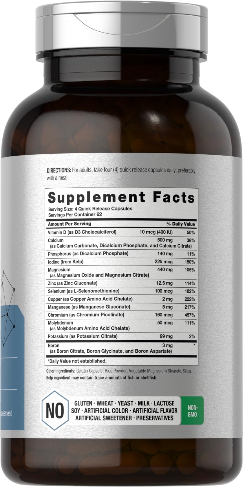 Horbäach Multi Minerals Supplement | 250 Capsules | Iron Free | Daily Mineral Complex for Men and Women | Non-GMO & Gluten Free - dailyvitalstore