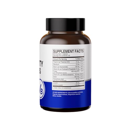 HUJ High-Activity B Vitamins - Supports Normal Energy Metabolism & Nerve System Health - Supplement with 8 B Vitamins, Inositol and D-Chiro Inositol - 60 Capsules. - dailyvitalstore
