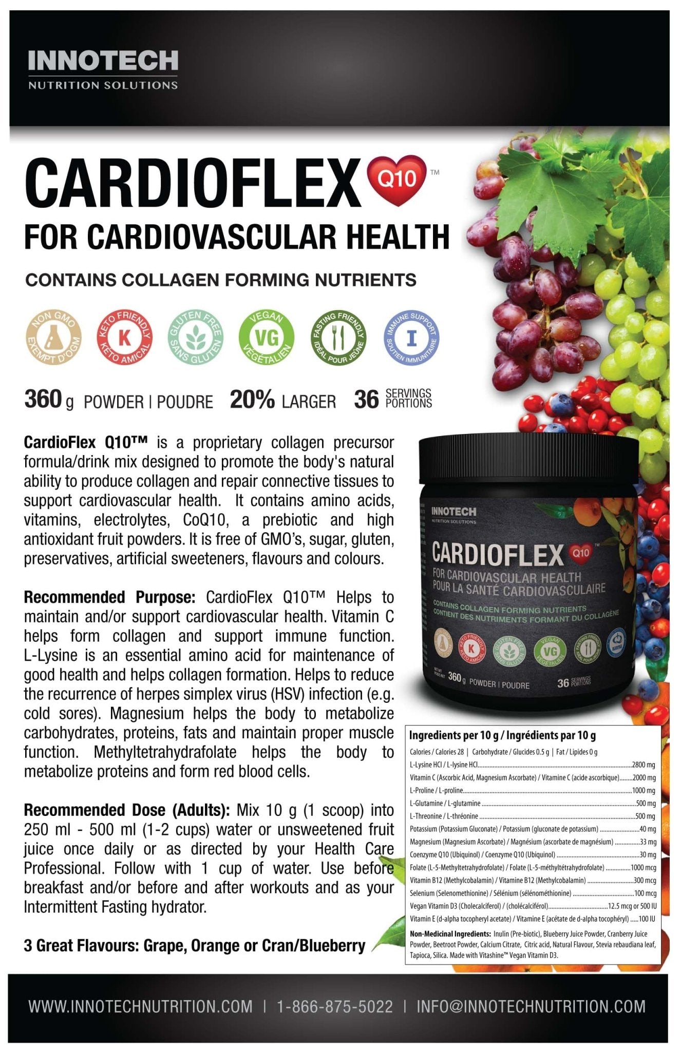 Innotech Nutrition CardioFlex Q10 Heart Health & Energy Support CoQ10 Amino Acids & Electrolytes Orange 360g - dailyvitalstore