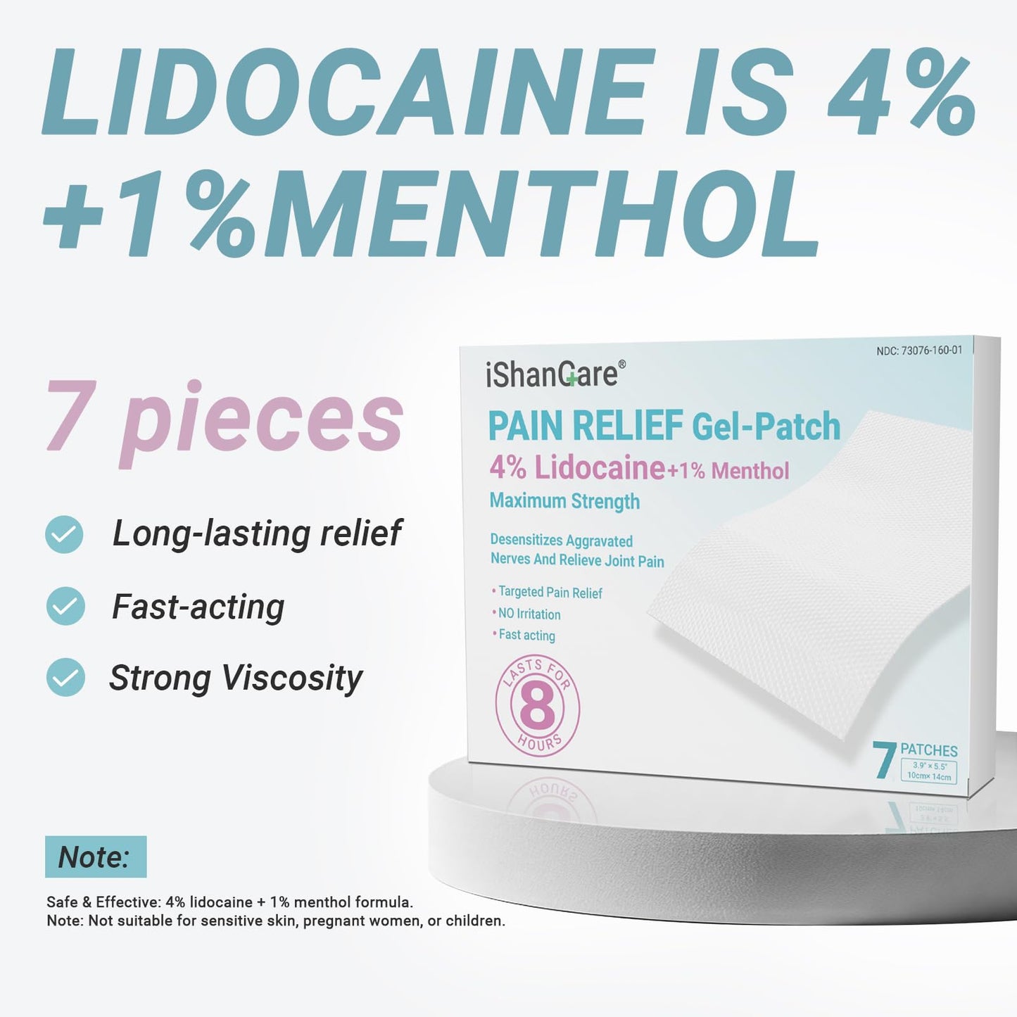 ishancare Lidocaine 4% + Menthol 1% Patches 14Count Fast Acting Maximum Strength Back Neck, Shoulders, Knees, Elbows Pain Relief - Temporary Nerve & Joint Pain Solution - dailyvitalstore