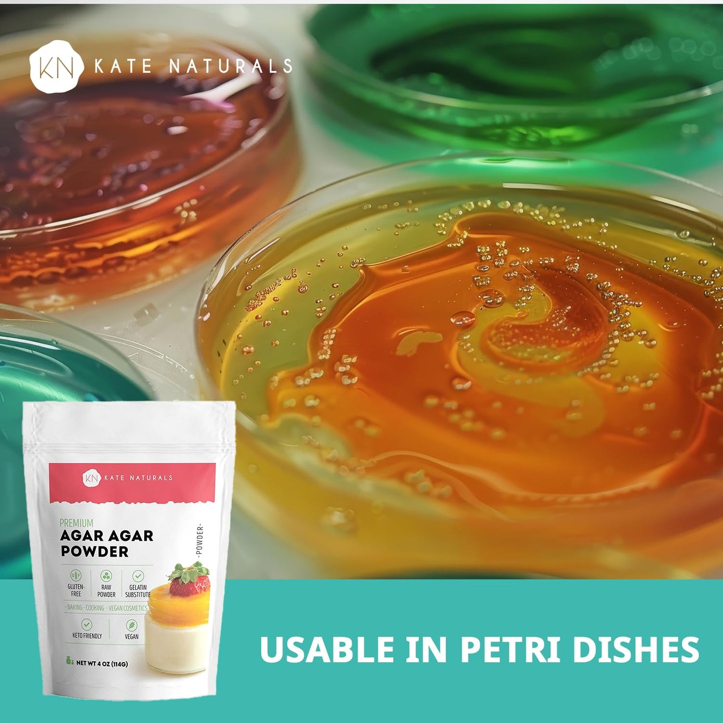 Kate Naturals Agar Agar Powder for Cooking & Petri Dishes. Vegan Gelatin Substitute Powder Unflavored for Gelatin Sheets - dailyvitalstore