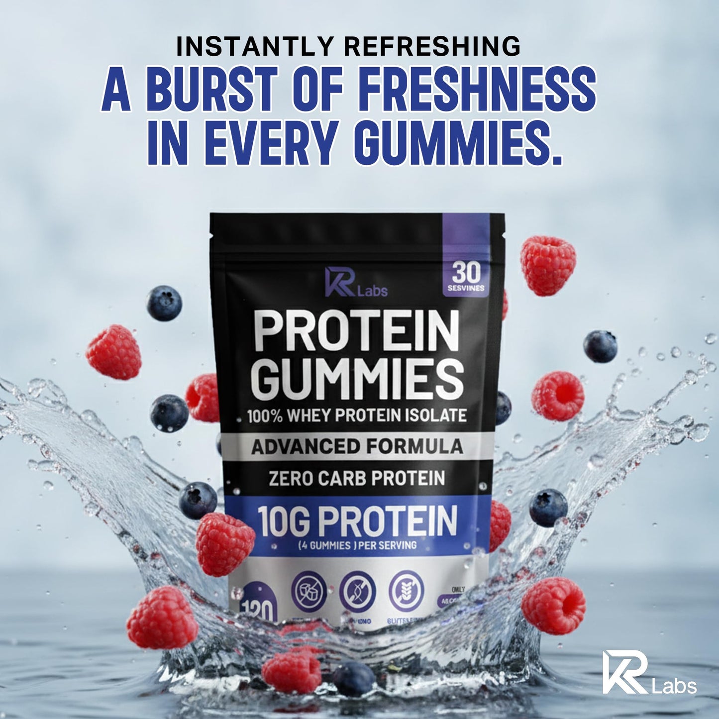 KR Labs Zero Carb 100% Pure Whey Isolate Protein Gummies | 300g Total Protein per Bag | 10g per Serving Plant Based with Vitamins for Men & Women - dailyvitalstore