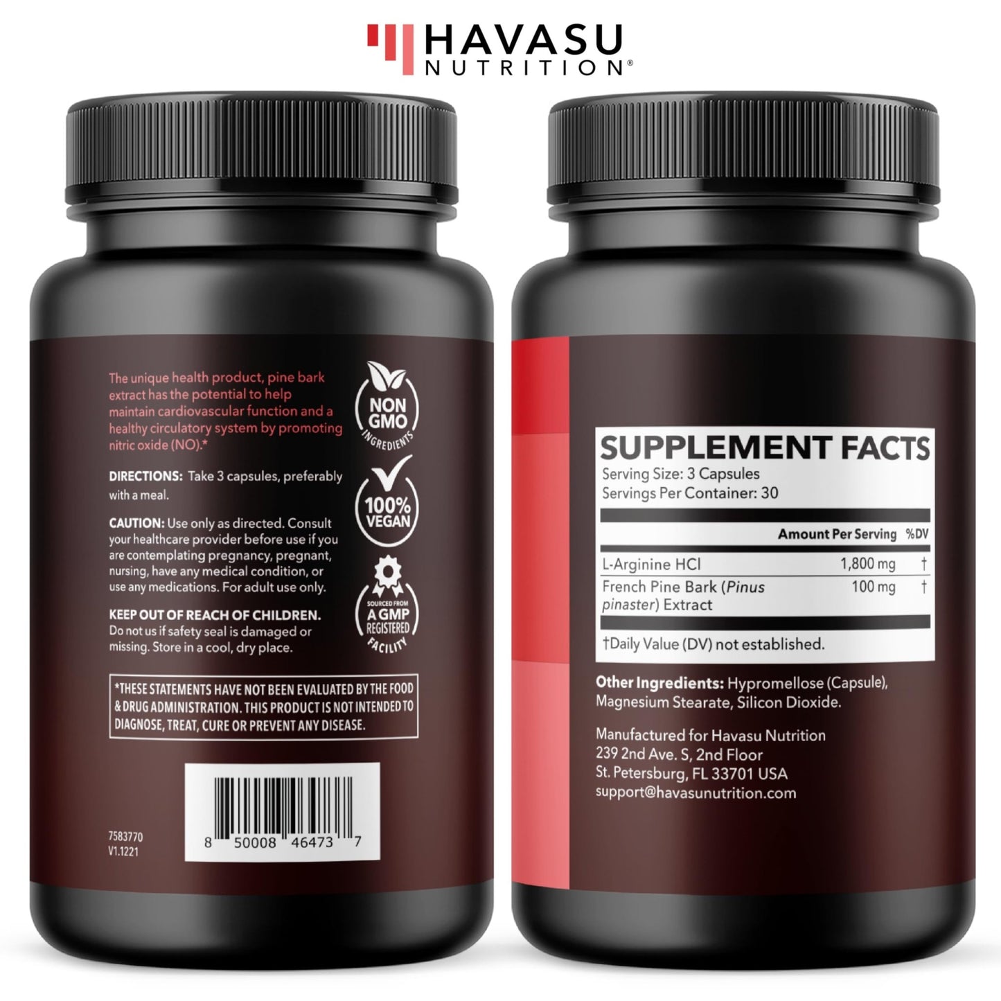 L-Arginine 1800mg and Pine Bark Extract 100mg - Nitric Oxide Supplement for Men - Performance Supplement for Men's Health - 90 Count - Endurance, Recovery Support - dailyvitalstore