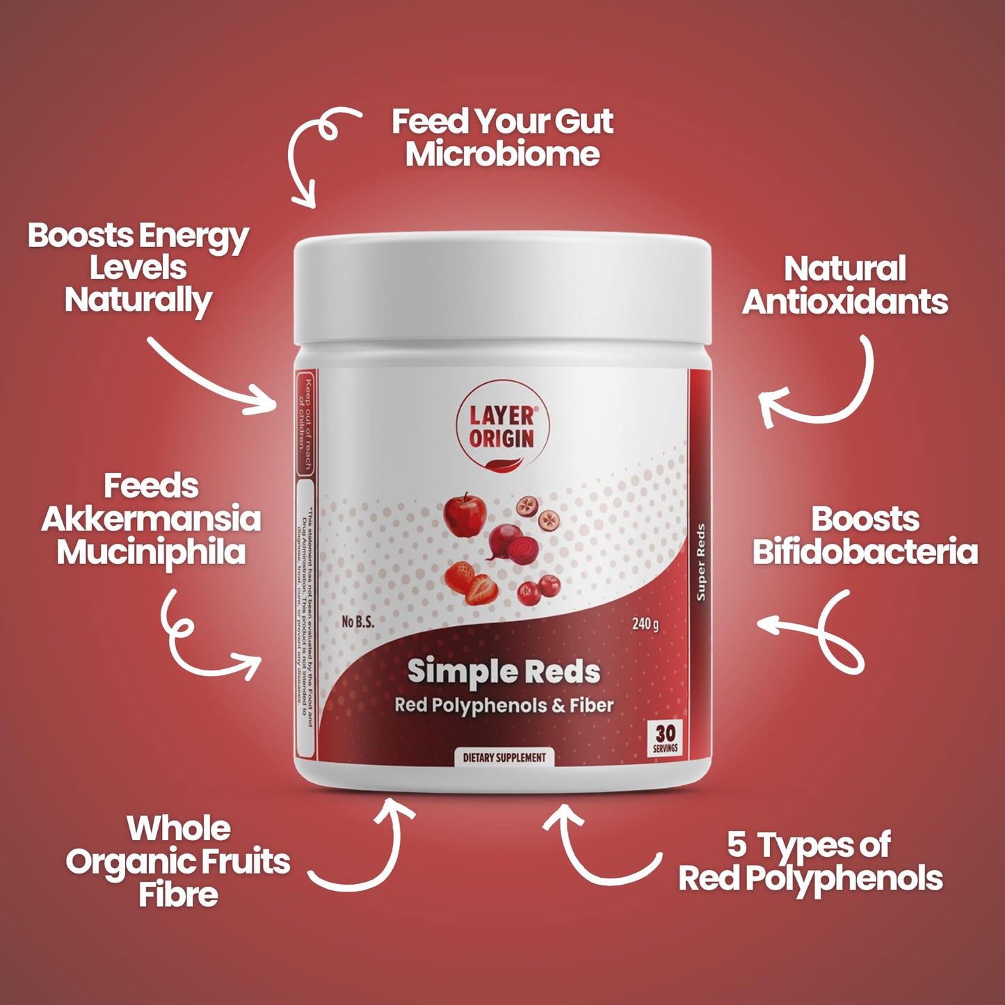 Layer Origin Simple Reds - Organic Red Polyphenols Whole Fruit Powder | Five Real Whole Fruits | 30 Servings - dailyvitalstore