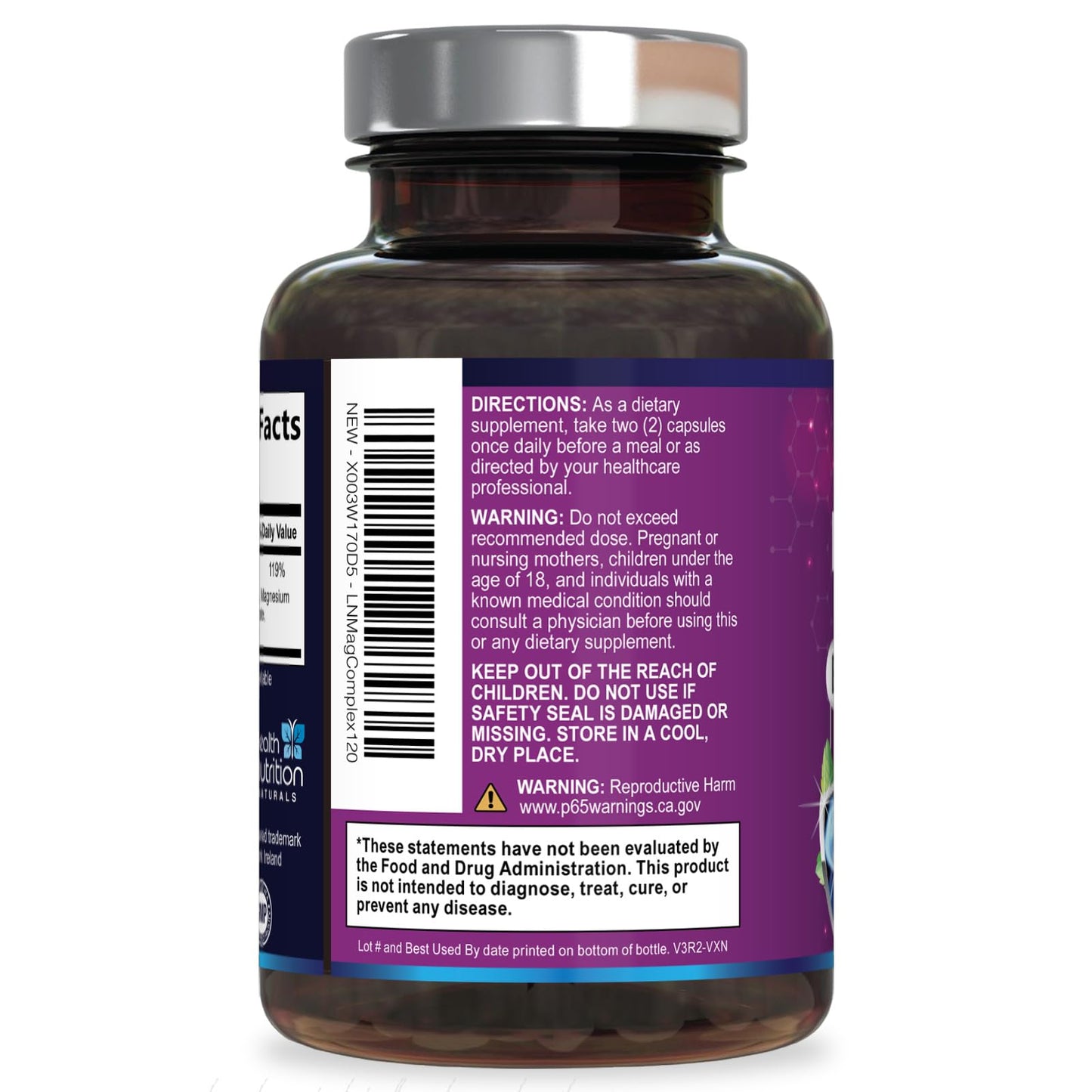 Magnesium Complex Capsules - 500mg per Serving Magnesium - High Absorption Chelated Mineral Supplement - with Oxide, Glycinate, Malate, Citrate for Muscle Bone and Heart Health Support - 120 Capsules - dailyvitalstore