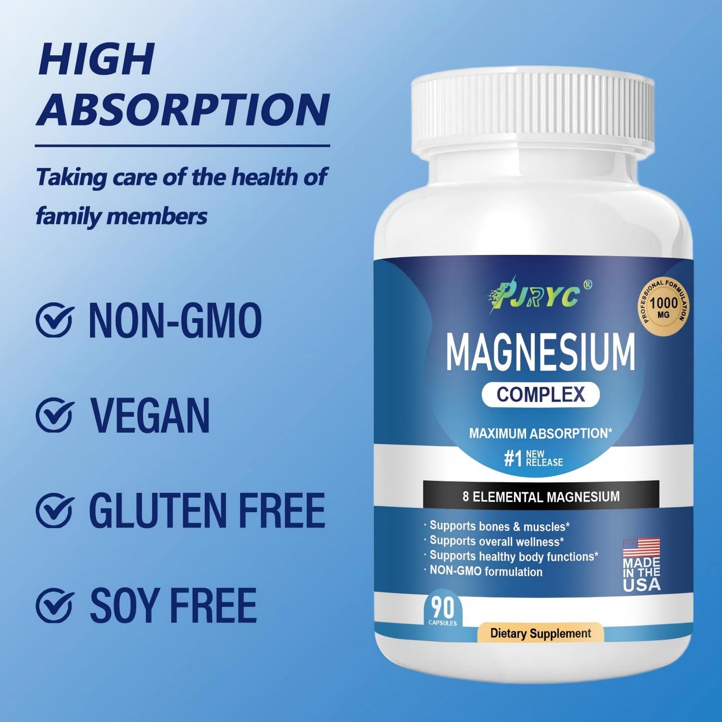 Magnesium Complex Supplement - 1000mg with 8 Magnesium Forms: Glycinate, Citrate, Malate, Taurate & Orotate - Supports Muscle Function, Bone Strength & Relaxation - Vegan, Non-GMO - 180 Capsules - dailyvitalstore