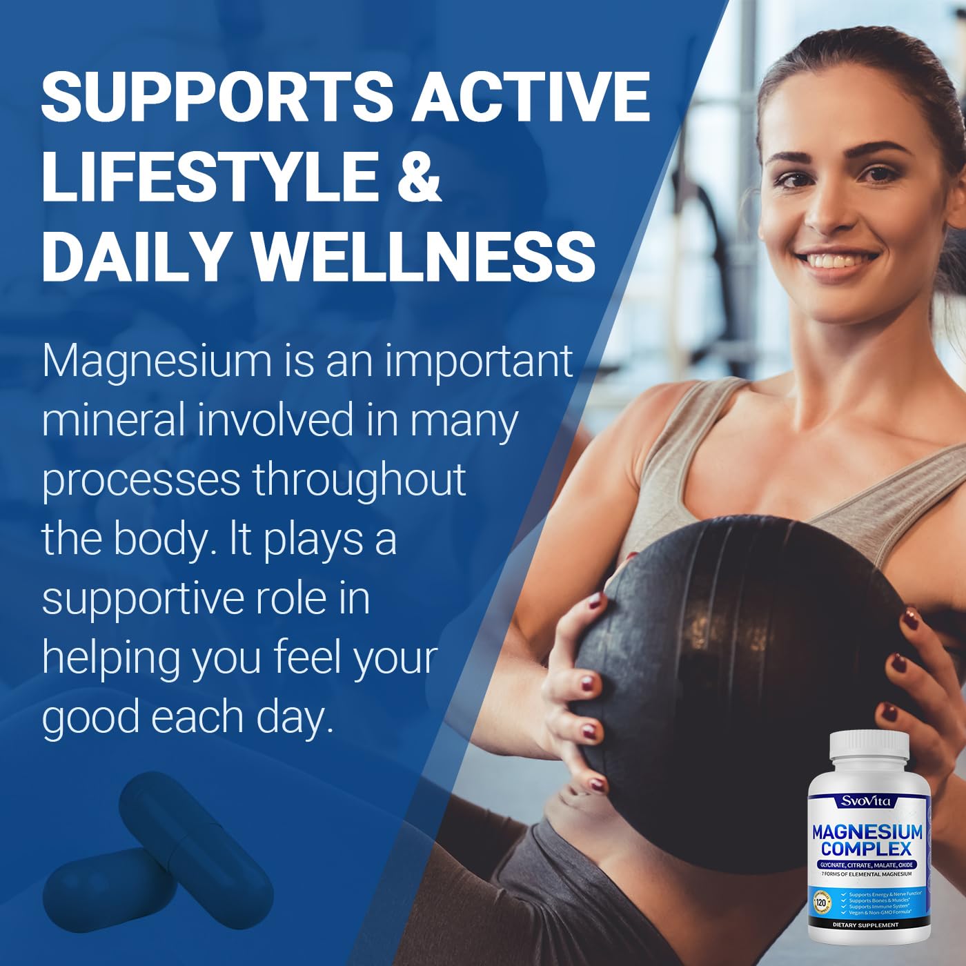 Magnesium Complex Supplement with 7 Forms of Magnesium Glycinate, Malate, Citrate & More, High Absorption for Bones, Muscle, Recovery, Energy, Vegan Non-GMO 120 Capsules - dailyvitalstore