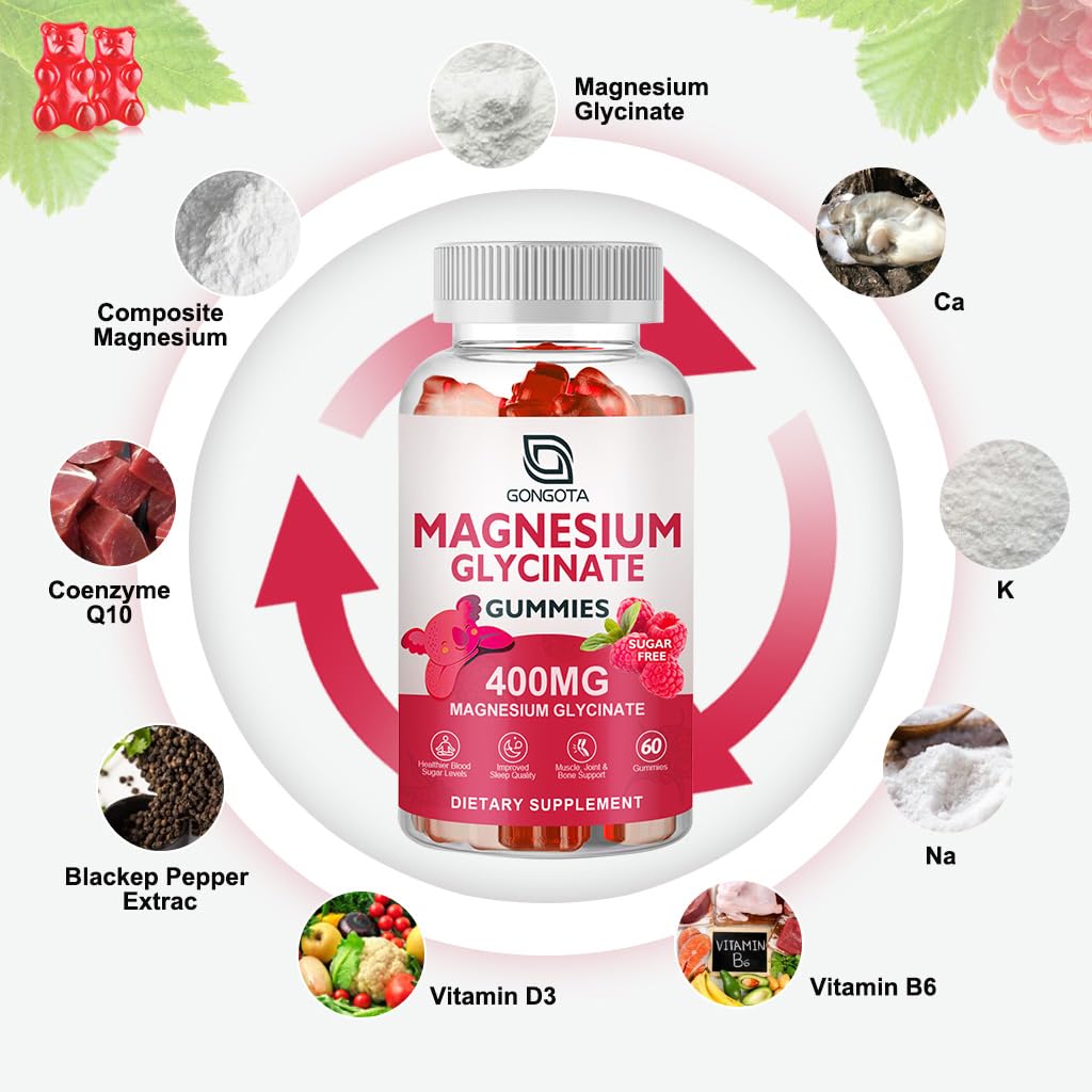 Magnesium Glycinate Gummies 400 mg with 100 mg Composite magnesium - Chelated Magnesium Potassium Supplement with Vitamin D, B6 Supports Calm, Sleep, Memory & Muscle - dailyvitalstore