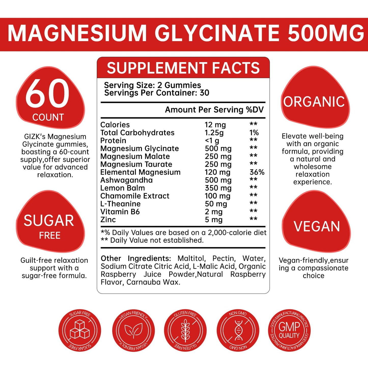 Magnesium Glycinate Gummies 500mg – Sugar Free Magnesium Gummies for Sleep, Stress, Muscle & Nerve Support – for Adults & Kids 4+, Vegan, No Melatonin (Raspberry Flavor, 60 Count) - dailyvitalstore