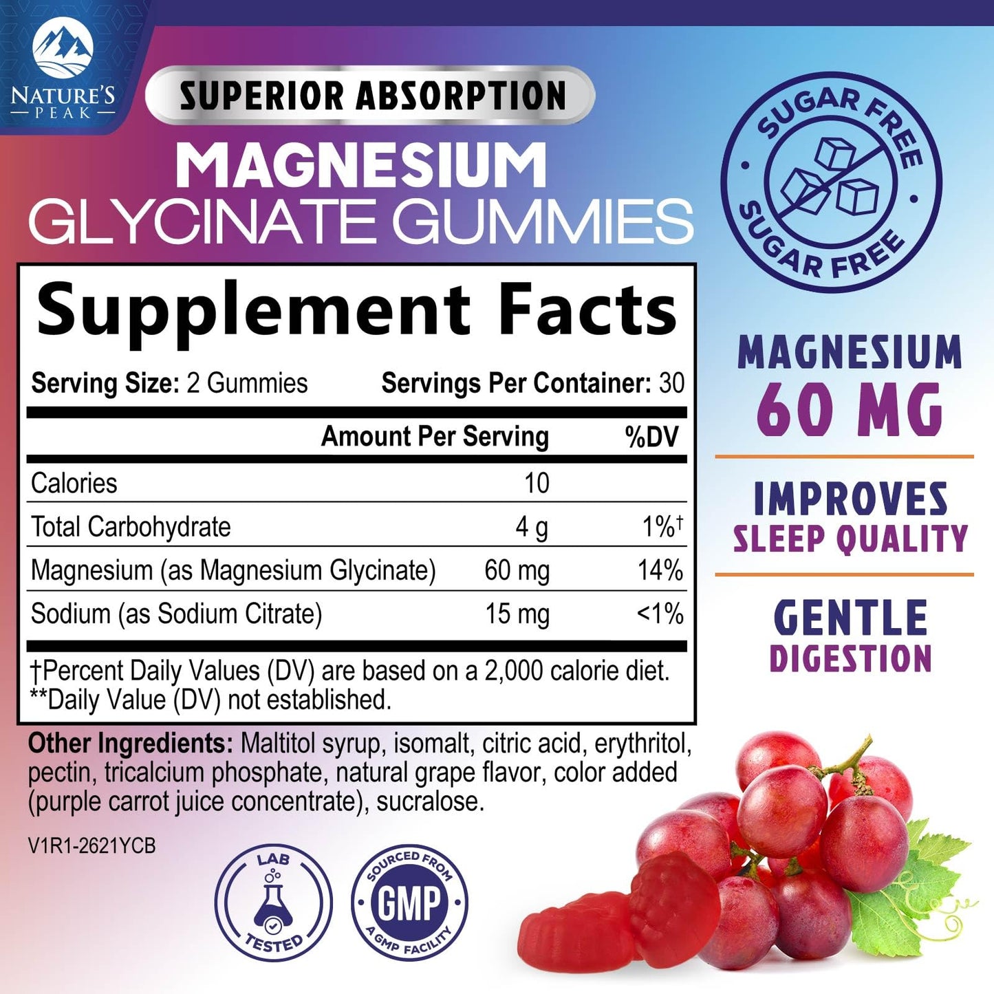 Magnesium Glycinate Gummies - Sugar Free - 100% Chelated Magnesium Gummy Supplement for Max Absorption - for Sleep Support & Heart, Muscle & Bone Health - Gentle on Stomach, Grape Flavor - 60 Gummies - dailyvitalstore