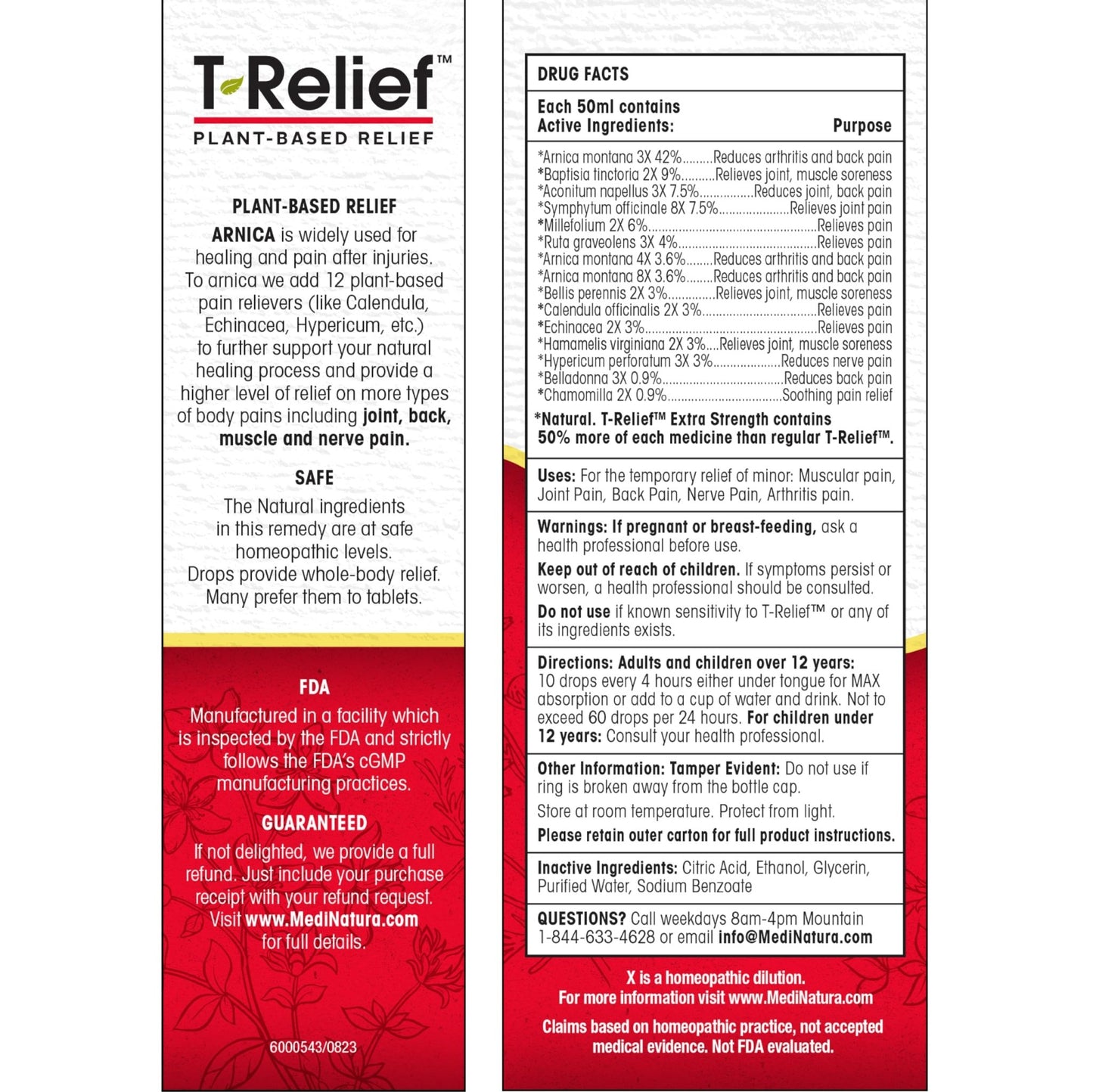 MediNatura T-Relief Extra Strength Oral Drops Arnica +12 Fast-Acting Natural Relieving Actives for Back Neck Joint Muscle Hand & Foot Aches Pains & Soreness - 1.69 oz - dailyvitalstore