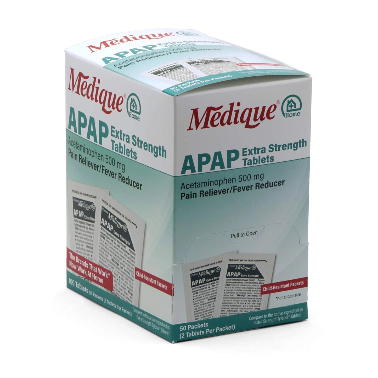 Medique @ Home 70433 Extra Strength APAP Tablets, Non-Aspirin, 50 Packets (2 Tablets per Packet) Total-100 Count - dailyvitalstore