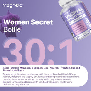 MEGNETA Vaginal Moisturizer, Kacip Fatimah 1,000mg & Manjakni 200mg for Female Health, Slippery Elm for Women, Vegan, 120 Capsules - dailyvitalstore