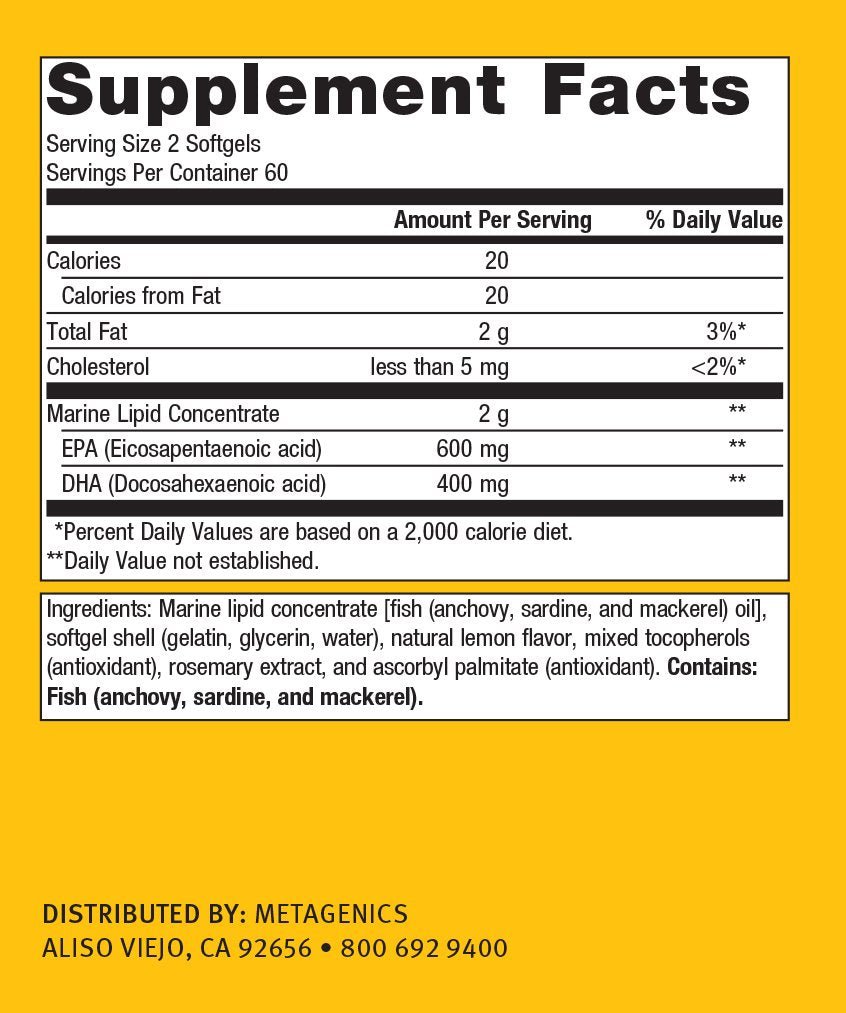 Metagenics OmegaGenics EPA-DHA 500 - High Potency Fish Oil Supplement for Cardiovascular Health* - Sustainably Sourced & Purity Tested - dailyvitalstore