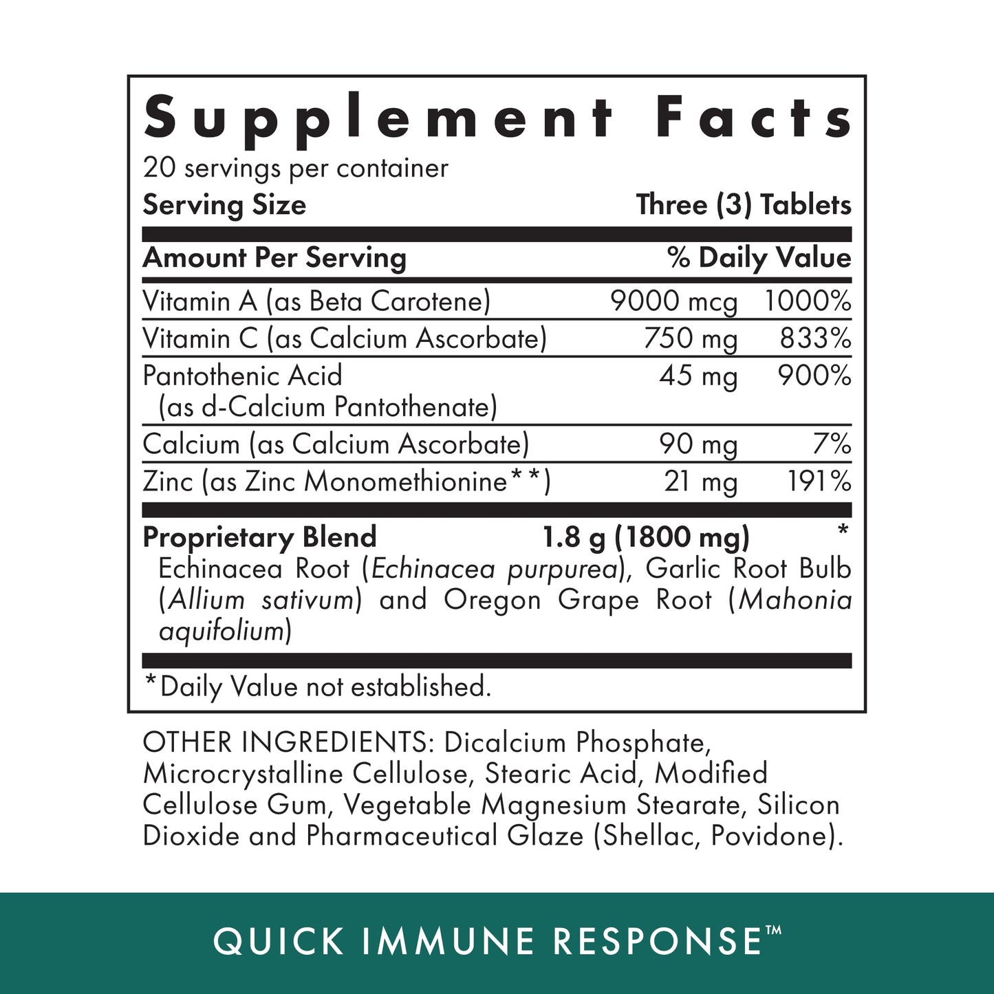 Michael's Health Naturopathic Programs Quick Immune Response - 60 Vegetarian Tablets - Immune System Support - With Vitamin A, Vitamin C & Zinc - 20 Servings - dailyvitalstore