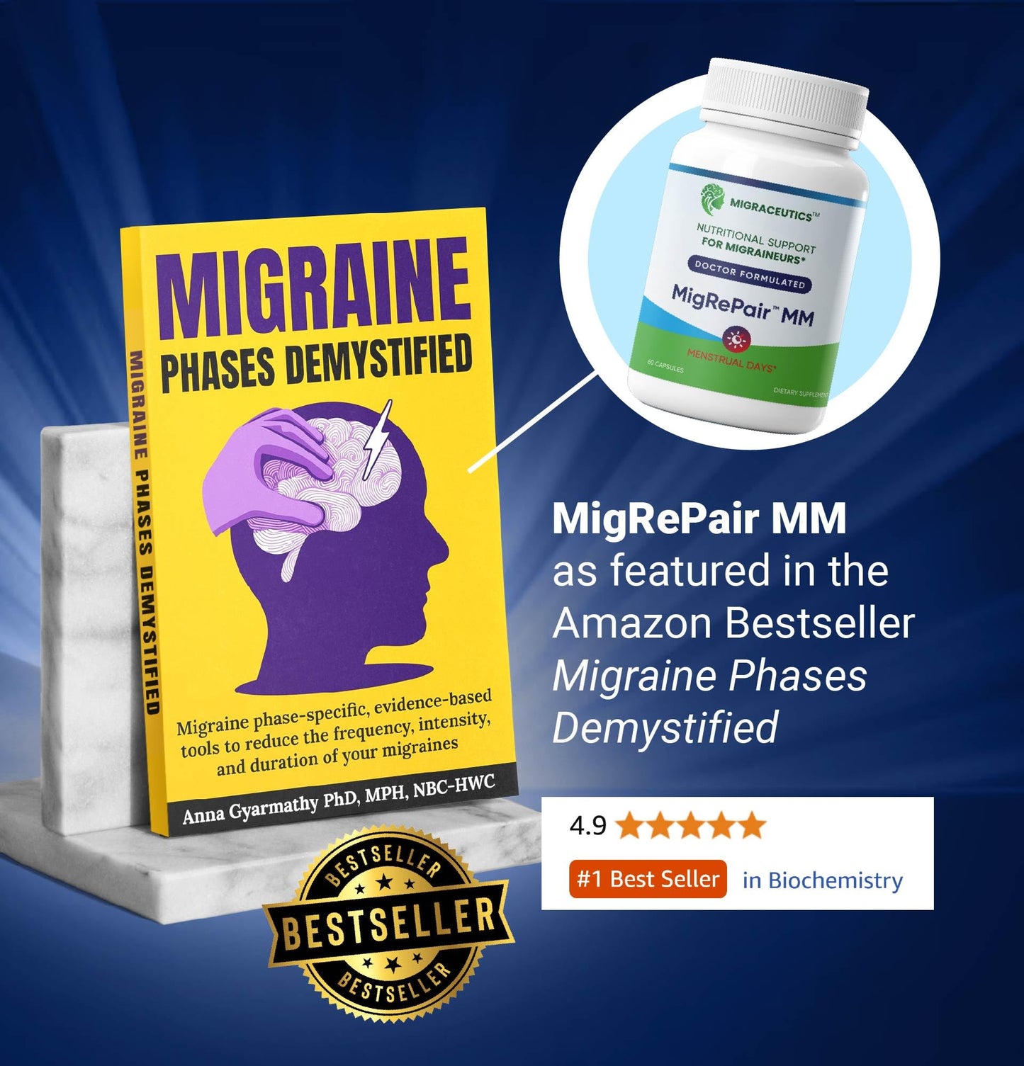 MigRePair MM Bottle of 60 - Doctor Formulated Natural Herbal Migraine Supplement for Women, Menstrual Migraine Relief, Hormonal Migraine Support with Feverfew, White Willow Bark Pine Bark & Grape Seed - dailyvitalstore