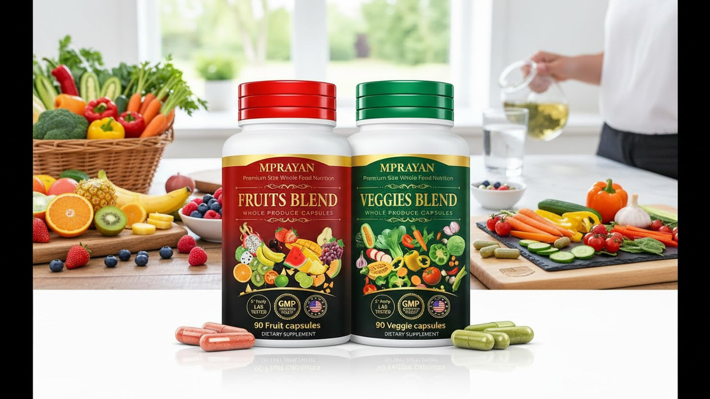 MPRAYAN Fruits and Veggies Capsules - 90 Fruits + 90 Veggies - Whole Food Superfood Supplement - Daily Greens Vitamins & Minerals - Plant Based Nutrition - Vegan Non-GMO - 180 Capsules - dailyvitalstore