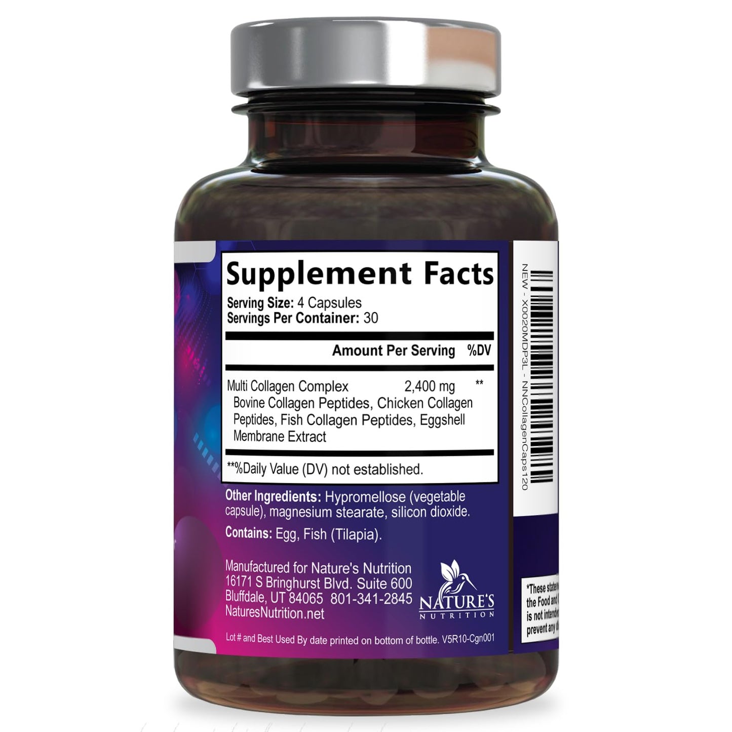Multi Collagen Pills - Multi Collagen Complex 2400 mg Per Serving - Types I, II, III, V, X - Hydrolyzed Collagen Peptides Supplement - Hair, Skin & Nail Support - Bottled in the USA - 120 Capsules - dailyvitalstore