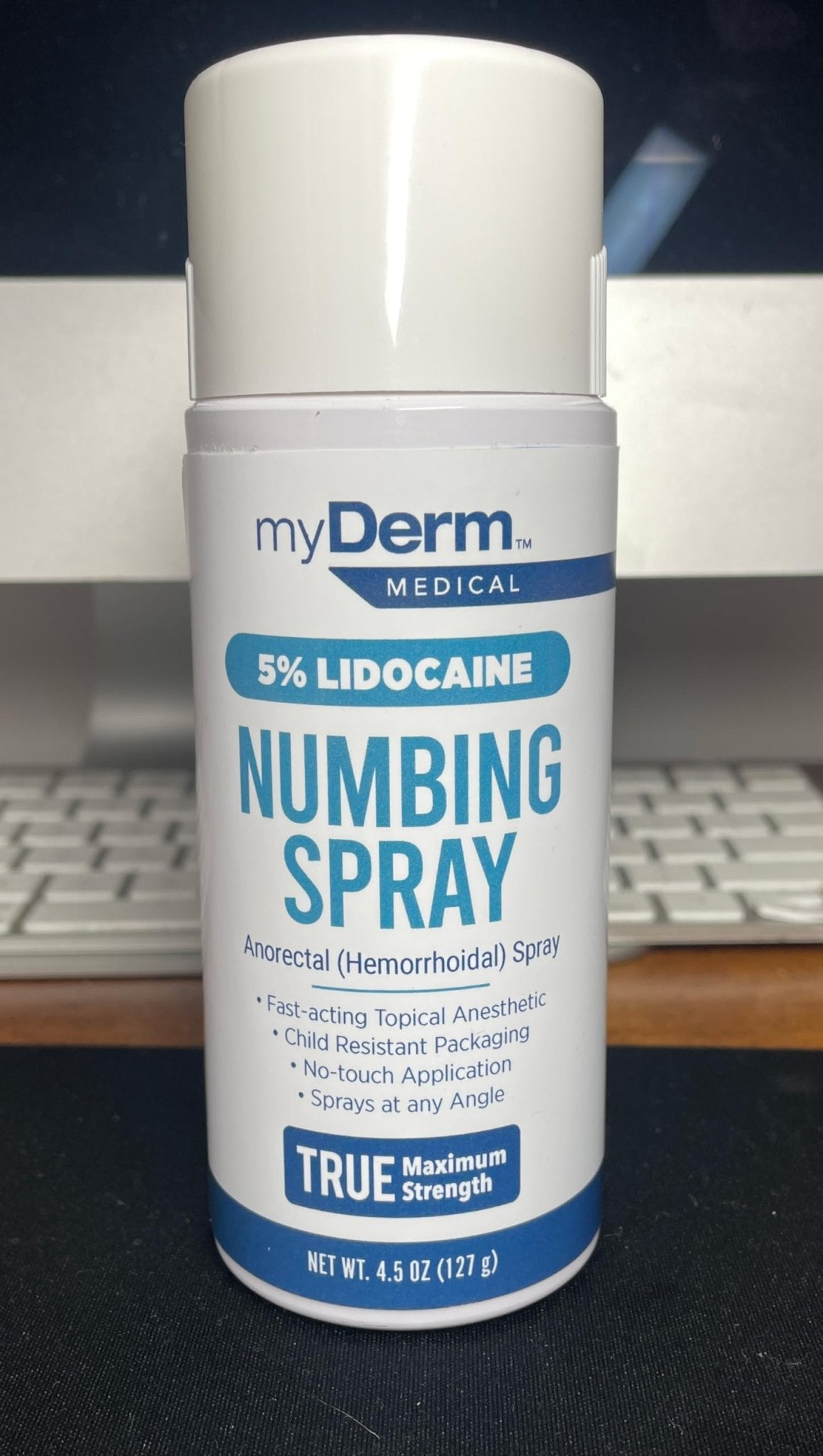 Myderm Medical Numbing Spray - 4.5oz - Maximum Strength 5% Lidocaine with Phenylephrine HCl and Witch Hazel - Fast-Acting Reliever with A Touch-Free Application - First Aid Supplies - Made in USA - dailyvitalstore