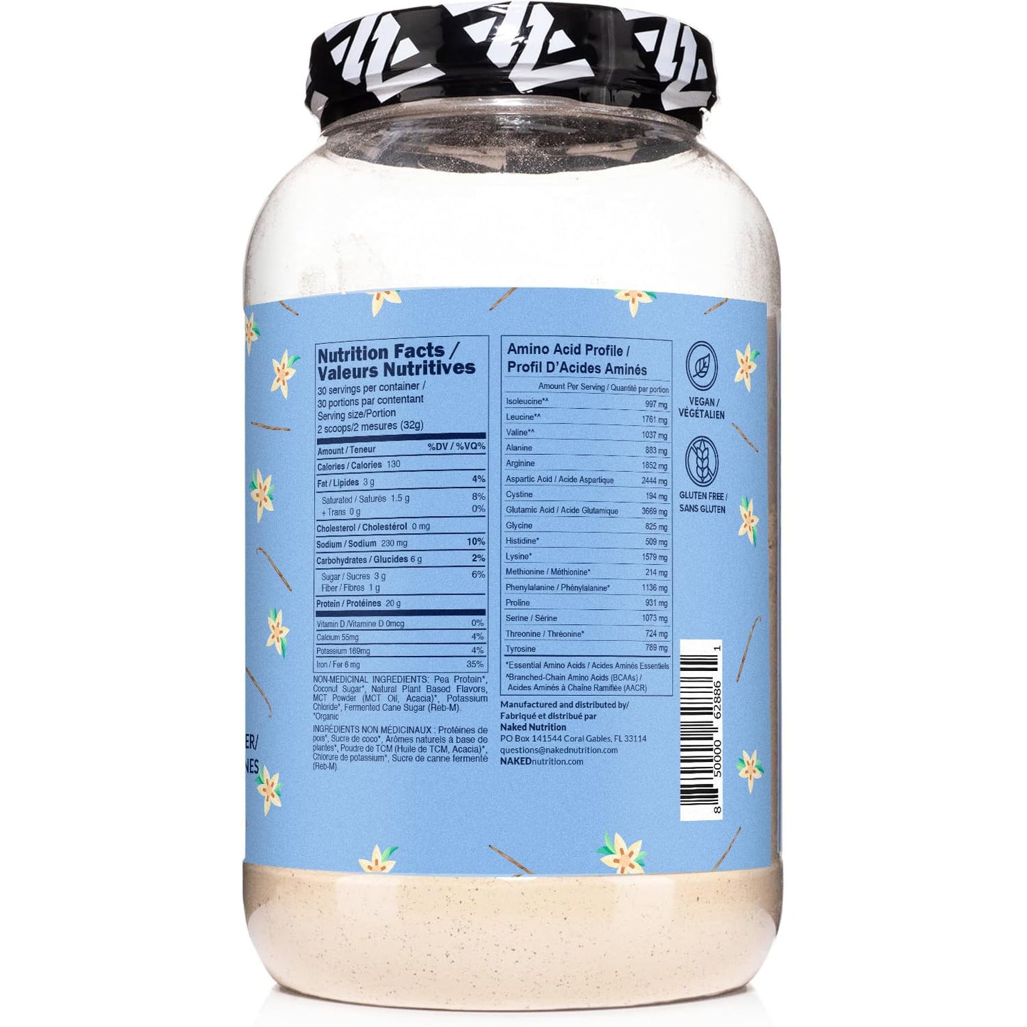 NAKED Shake - Vanilla Protein Powder - Plant Based Protein Shake with Mct Oil, NSF Certified, Gluten-Free, Soy-Free, No Gmos Or Artificial Sweeteners - 30 Servings - dailyvitalstore