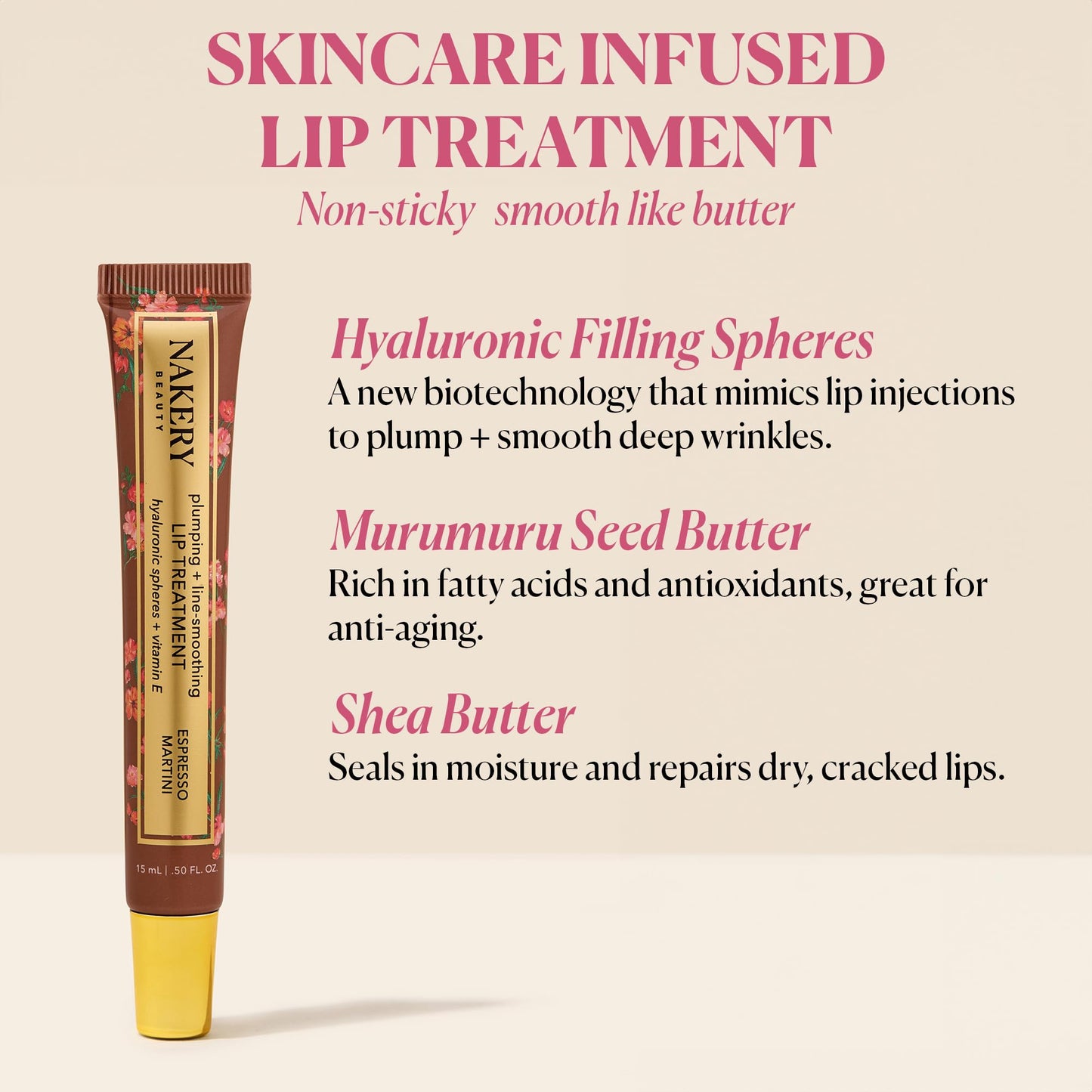 Nakery Plumping Lip Treatment for Dry Cracked Lips - Line Smoothing Lip Plumper for Women with Hyaluronic Acid Serum for Lips - Non Sticky Lip Gloss Plumper for Petal Soft Lips – Espresso Martini - dailyvitalstore