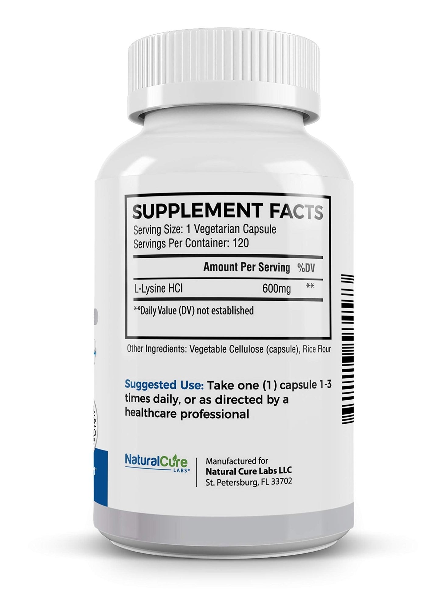 Natural Cure Labs Clean L-Lysine 600mg, 120 Capsules | Vegan, Non-GMO, & Gluten Free - dailyvitalstore
