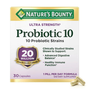 Nature's Bounty Probiotic 10 Daily Probiotic Supplement for Digestive, Immune, and Upper Respiratory Support, Ultra Strength, 30 Capsules 1 Pack - dailyvitalstore