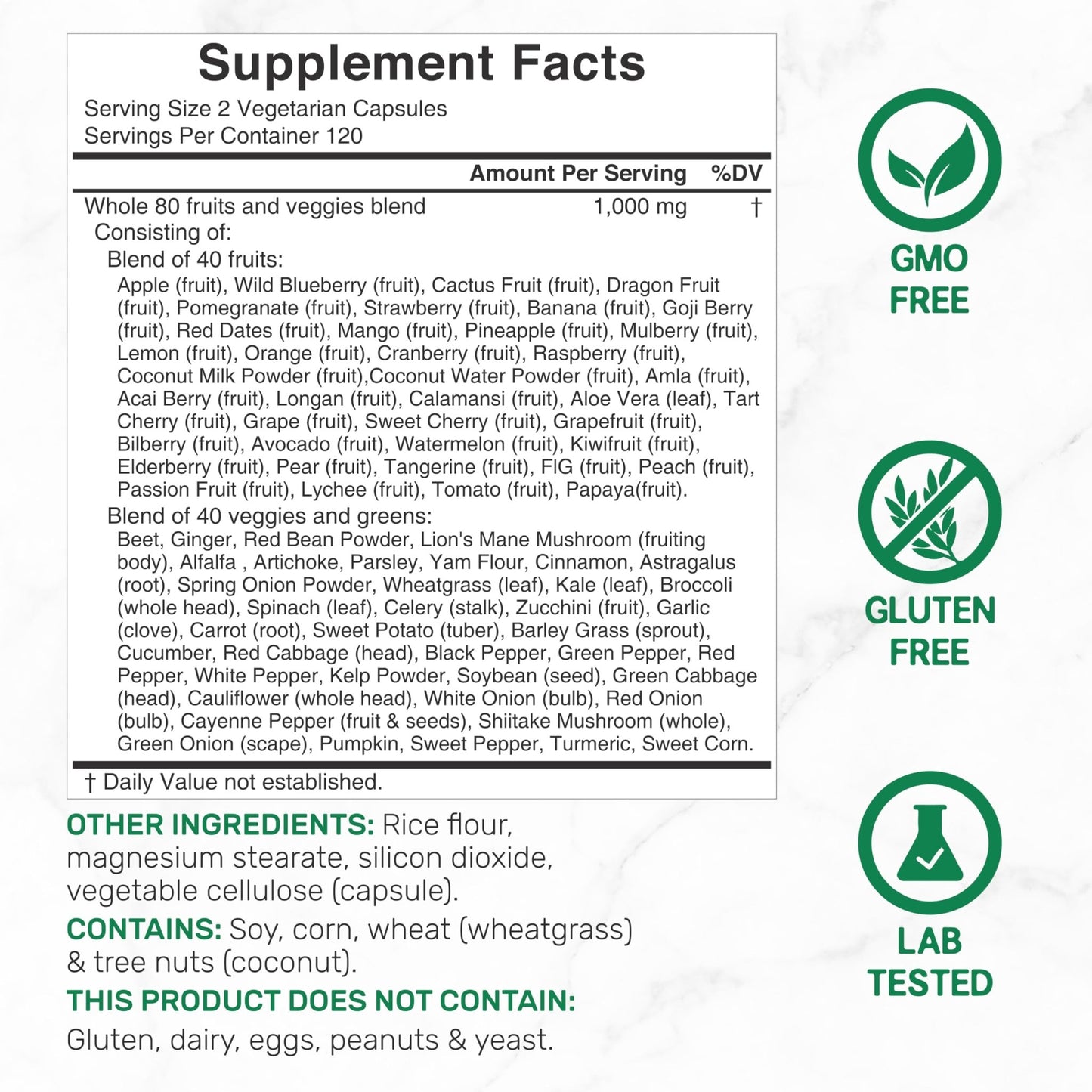 Nature’s Fruits & Veggies Supplement, 240 Veggie Capsules – 80 Whole Food Superfoods for Daily Balance – 40 Fruits with 40 Vegetables and Greens – Non-GMO, Gluten Free - dailyvitalstore