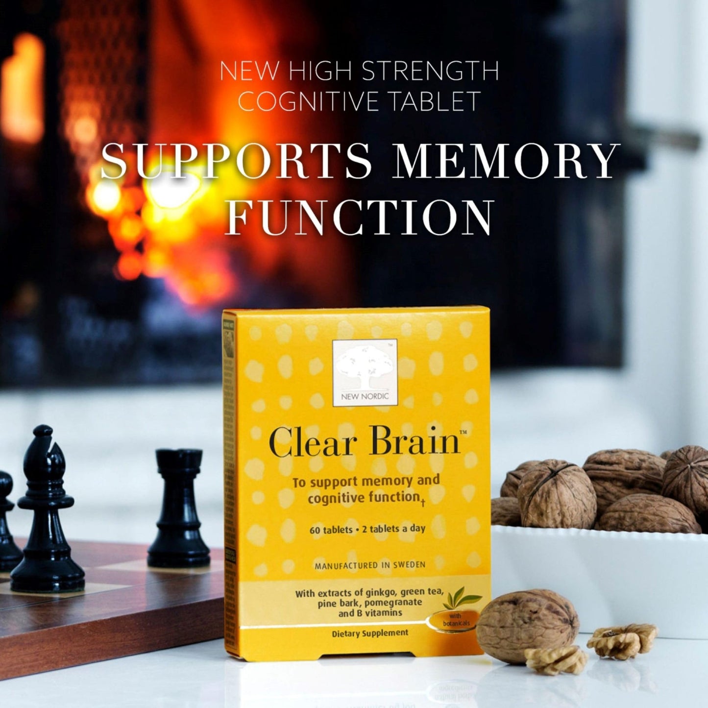 New Nordic Clear Brain Tablets, Supports Normal Cognitive Health and Memory, with Green Tea and Walnut, Swedish Made, 60 Count (Pack of 1) - dailyvitalstore