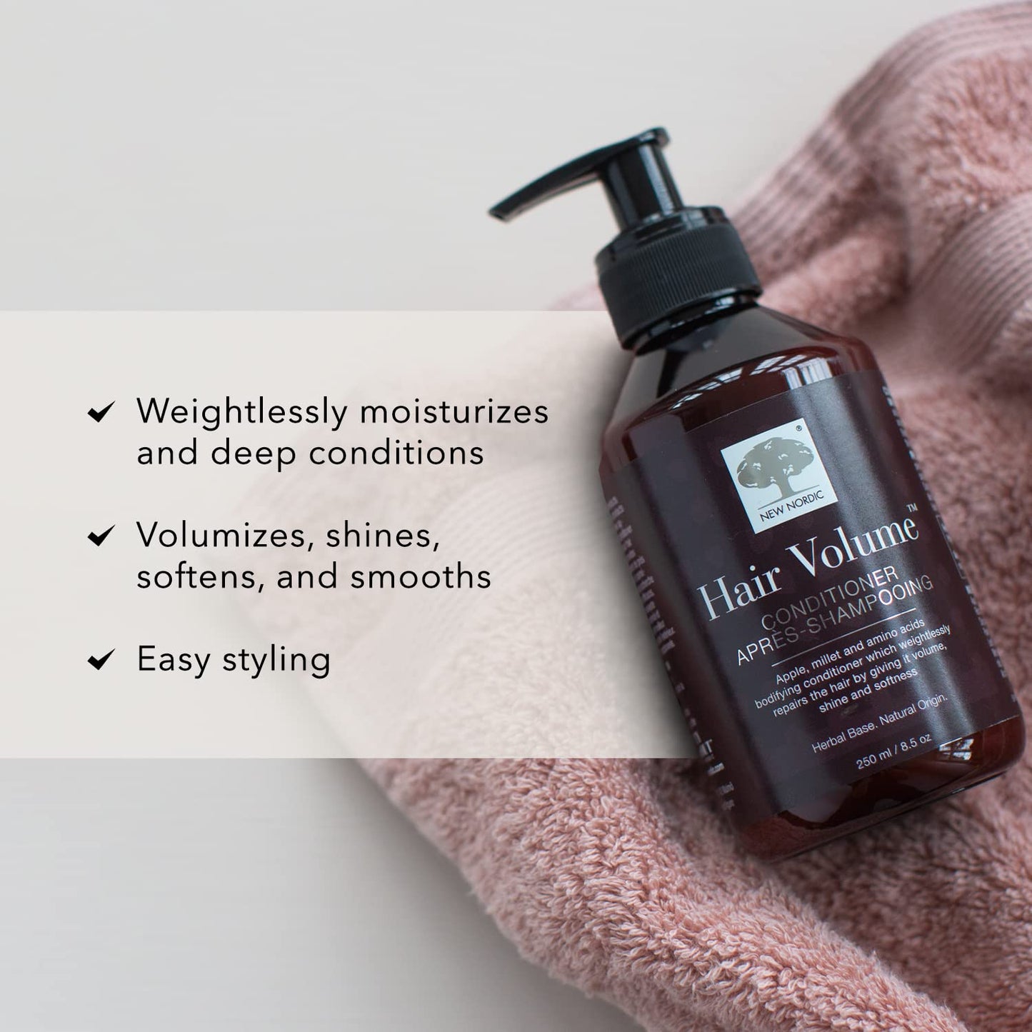 New Nordic Hair Volume Conditioner, Creamy Herbal Recipe to Weightlessly Hydrate, Volumize, Soften & Shine, Vegan, Clean Ingredients, 8.5 Fl Oz - dailyvitalstore