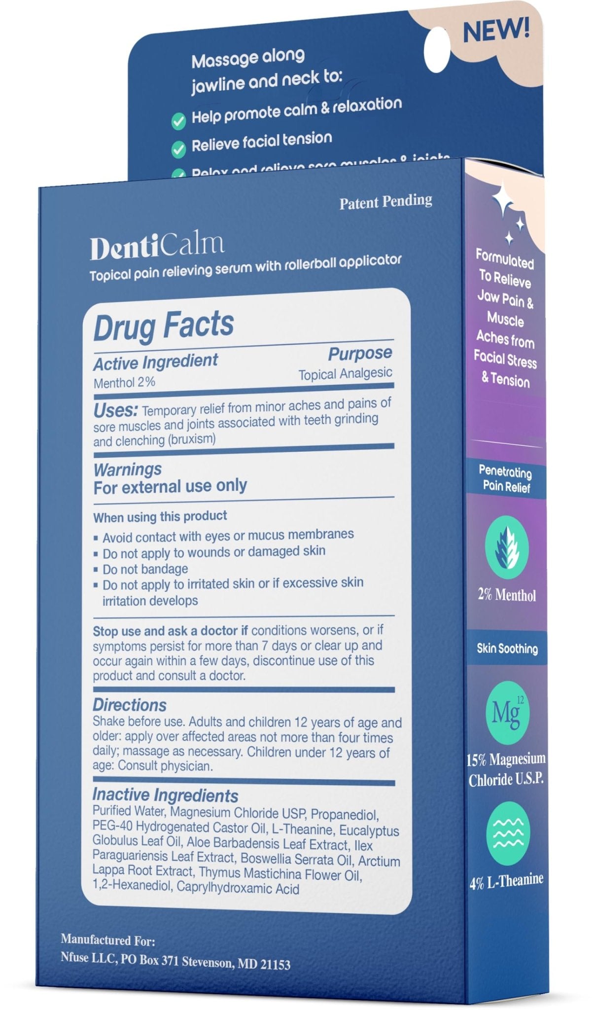 nfuse DentiCalm Soothing Pain Relief for Teeth Grinding and Jaw Clenching (Bruxism), for Jaw, Head and Neck Pain, Stiffness and Tension, Nightguard Discomfort Relief, 0.47 OZ - dailyvitalstore