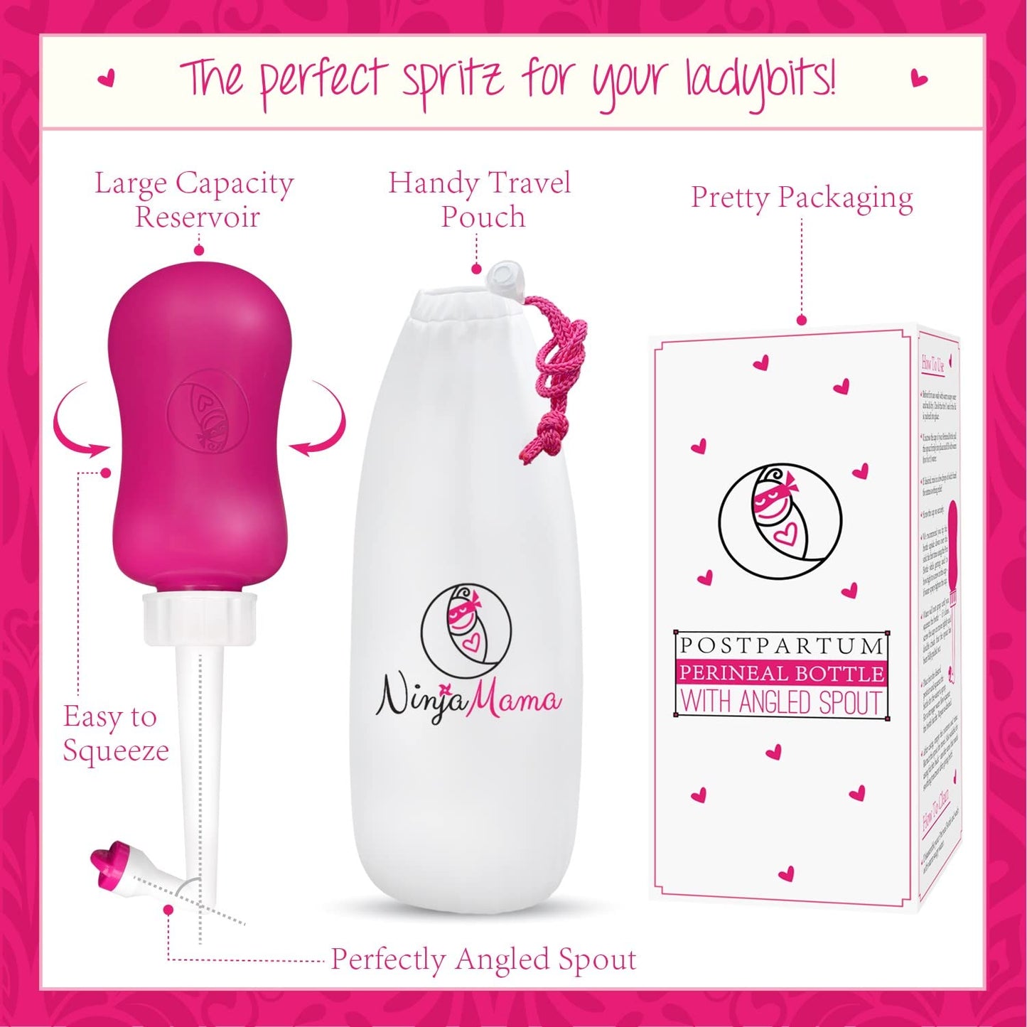Ninja Mama Peri Bottle for Postpartum Care Post Partum Essentials for Pain Relief, Tears & Hemorrhoids After Birth Portable Perineal Bottle with Angled Spout Labor & Delivery Hospital Bag. (355ml) - dailyvitalstore