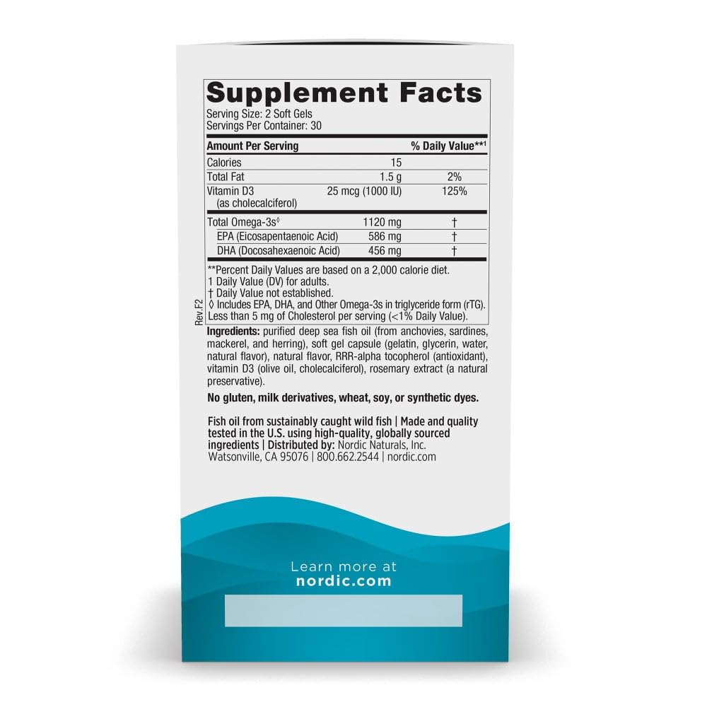 Nordic Naturals Ultimate Omega Mini D3, Lemon Flavor - 60 Mini Soft Gels - 1120 mg Omega-3 + 1000 IU Vitamin D3 - EPA & DHA - Promotes Brain & Heart Health - 30 Servings - dailyvitalstore