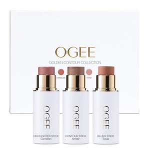 Ogee Face Stick Trio - Golden Contour Stick Makeup Collection - Certified Organic Bronzer, Blush Stick, and Highlighter Stick for a Flawless Look - dailyvitalstore