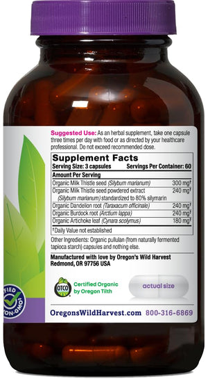 Oregon's Wild Harvest Milk Thistle Dandelion, Organic, 180 Count - dailyvitalstore