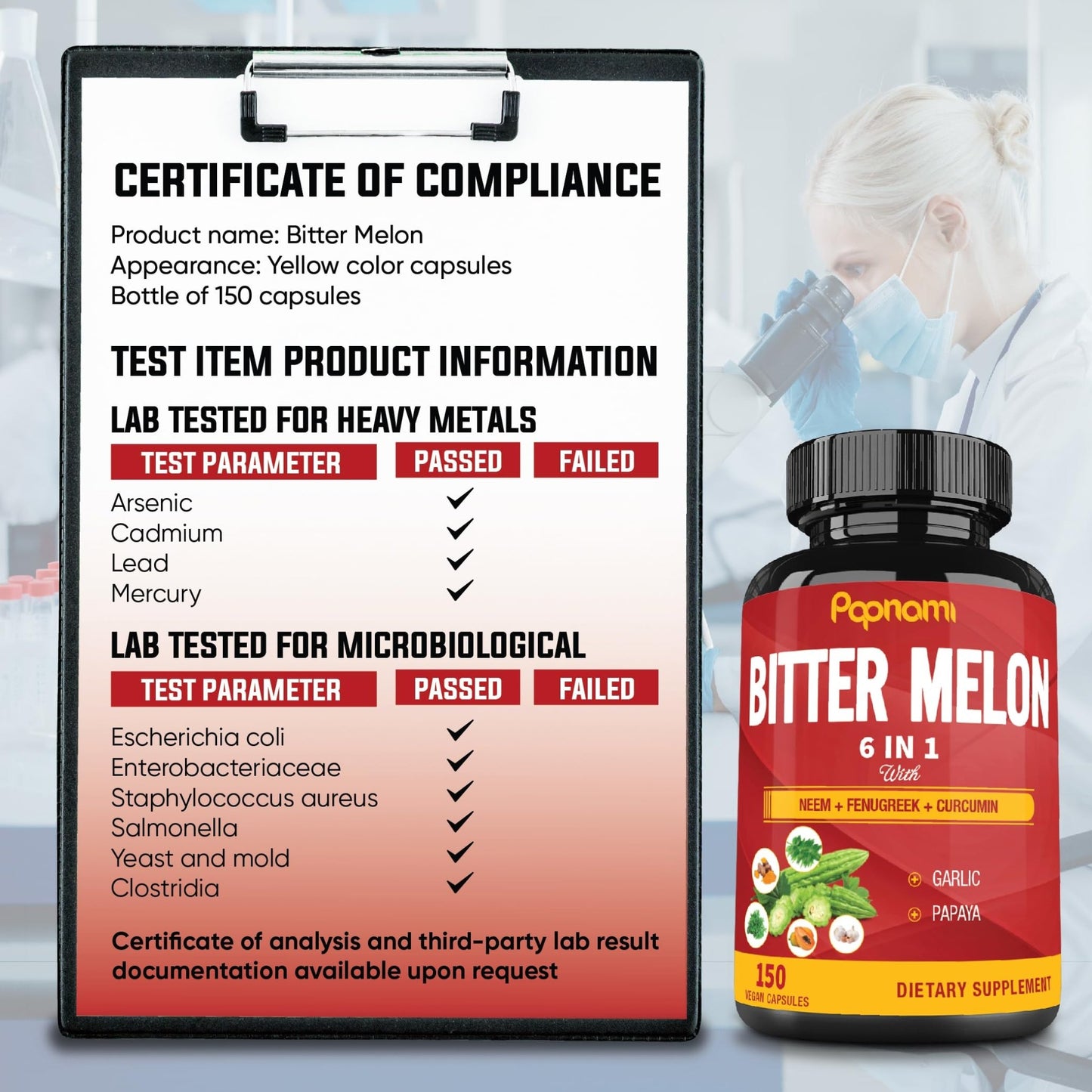 Organic Bitter Melon Extract Capsules - Combined Neem, Fenugreek, Curcumin, Garlic & Papaya - 150 Count for 5 Months - Supports Body, Digestive - dailyvitalstore