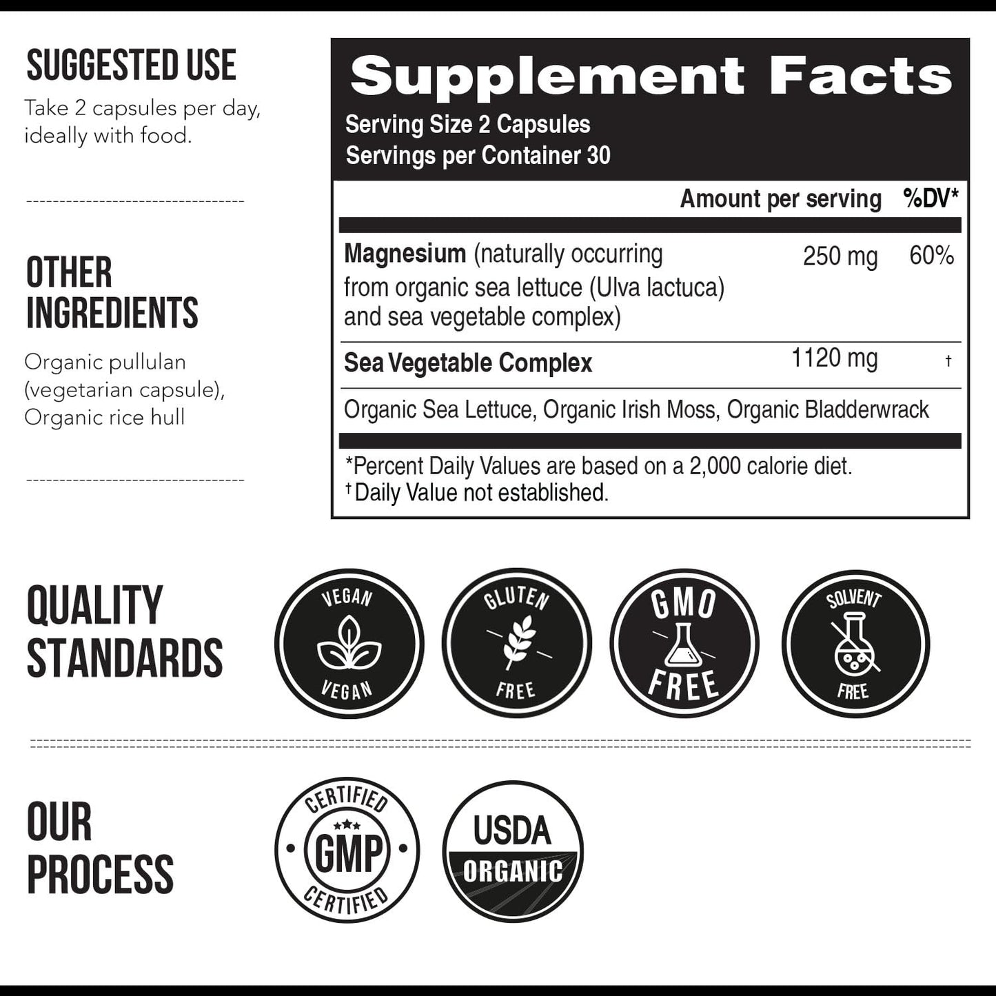 Organic Whole Food Magnesium Supplement - Plant-Based, Organic Sea Vegetable Complex - 250 mg Per Serving | Water Extracted | Gentle on Stomach | Supports Energy, Sleep, Muscle, Heart - 60 Capsules - dailyvitalstore